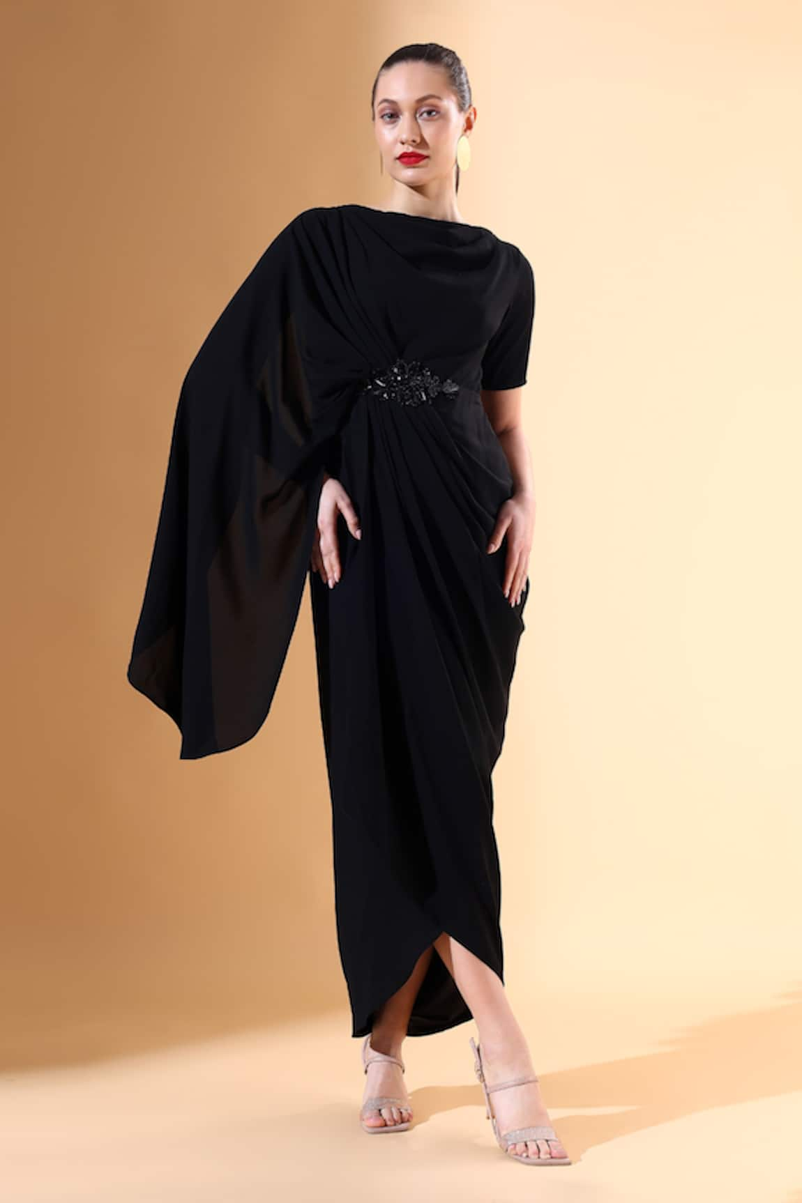 Aakaar x AZA Crystal Noir Draped Dress