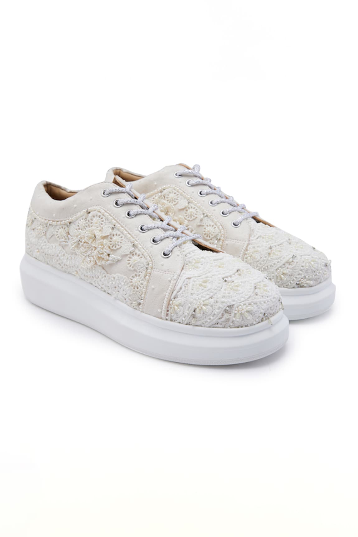 Anaar Audrey Lace & Crochet Flowers Wedding Sneakers