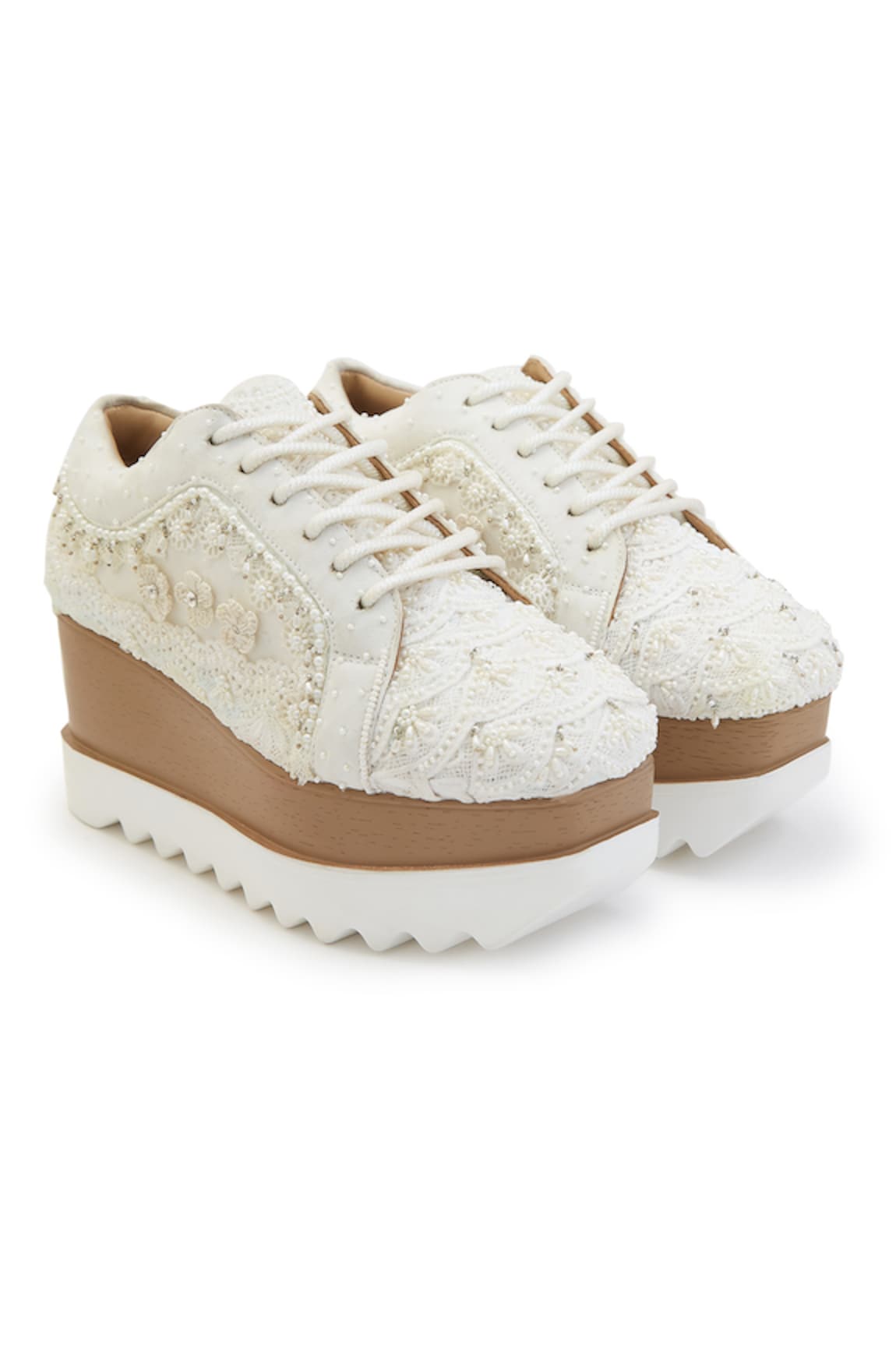 Anaar Audrey Crochet Lace Flowers Wedding Wedge Sneakers