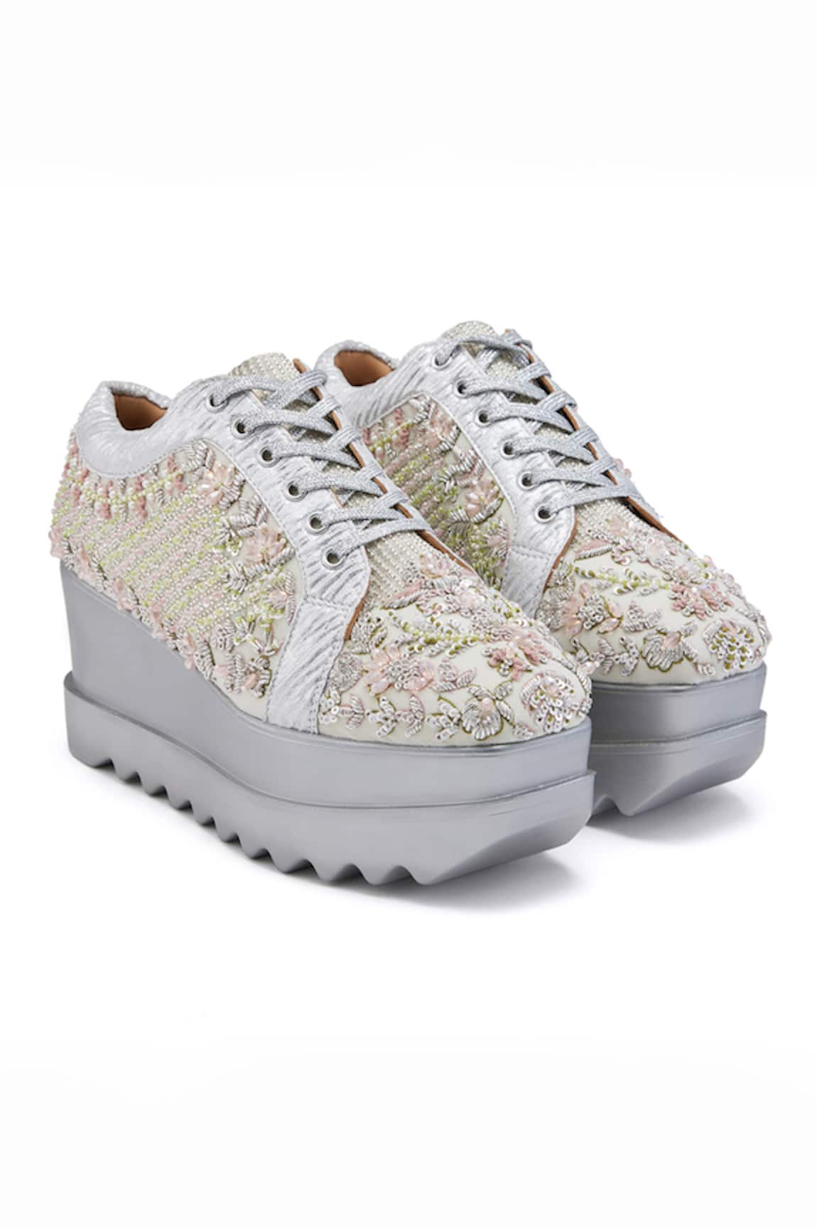 Anaar Floral Motif Embroidered Wedding Wedge Sneakers