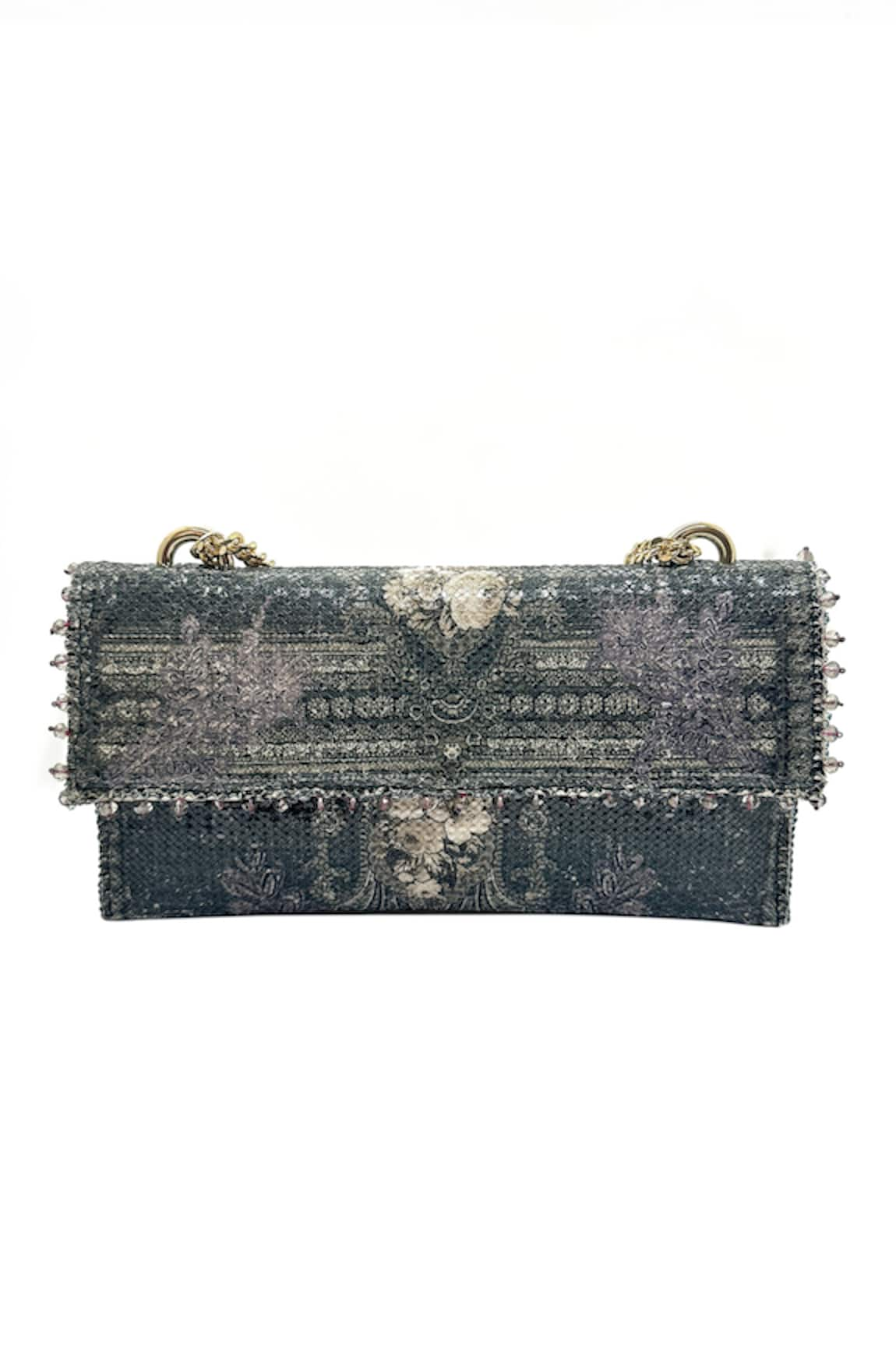 The Garnish Company Elara Musk Rose Print Foldover Chain Clutch