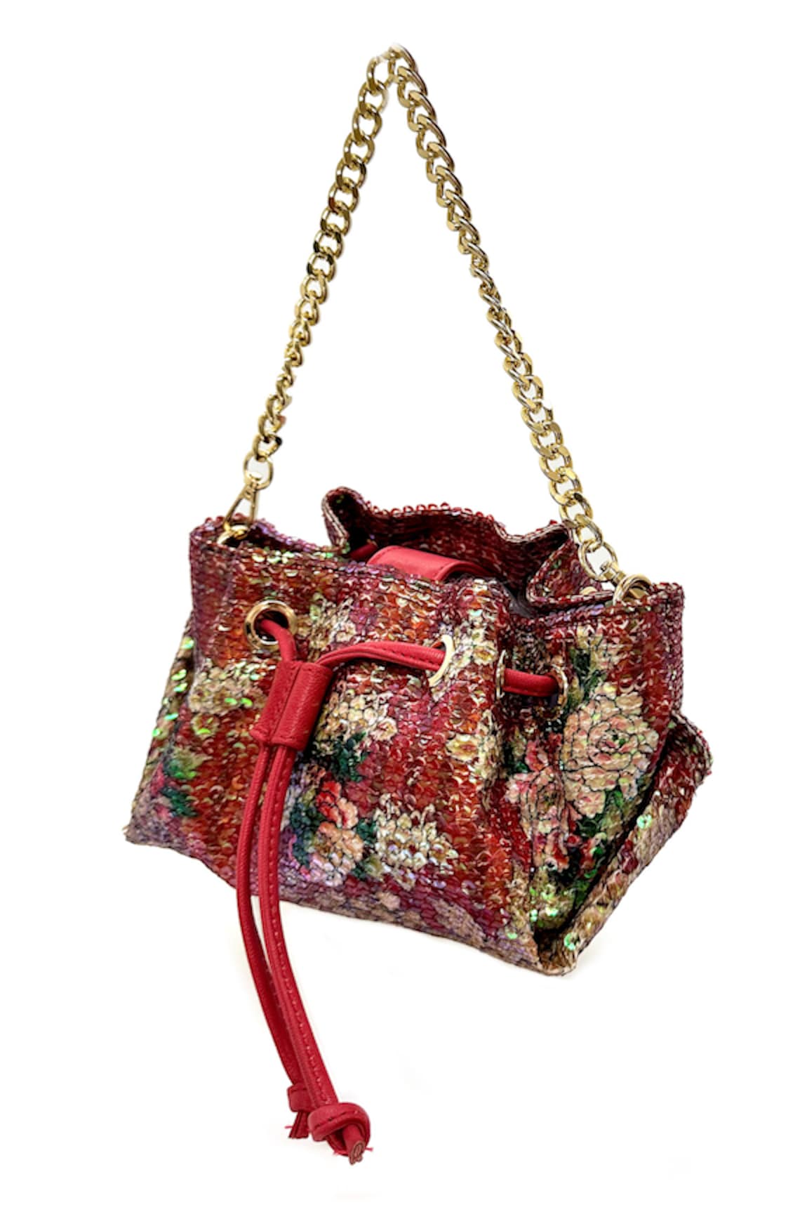 The Garnish Company Zaran Florid Sequin Drawstring Bag