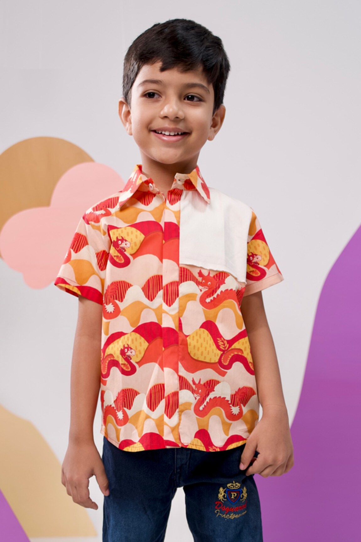 Miko Lolo Sunset Dragon Print Cotton Shirt