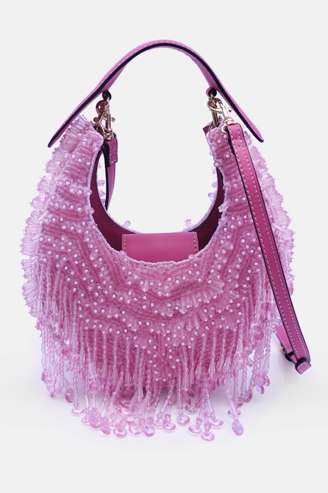 VERSUHZ Half Moon Crystal Fringe Embellished Clutch Bag