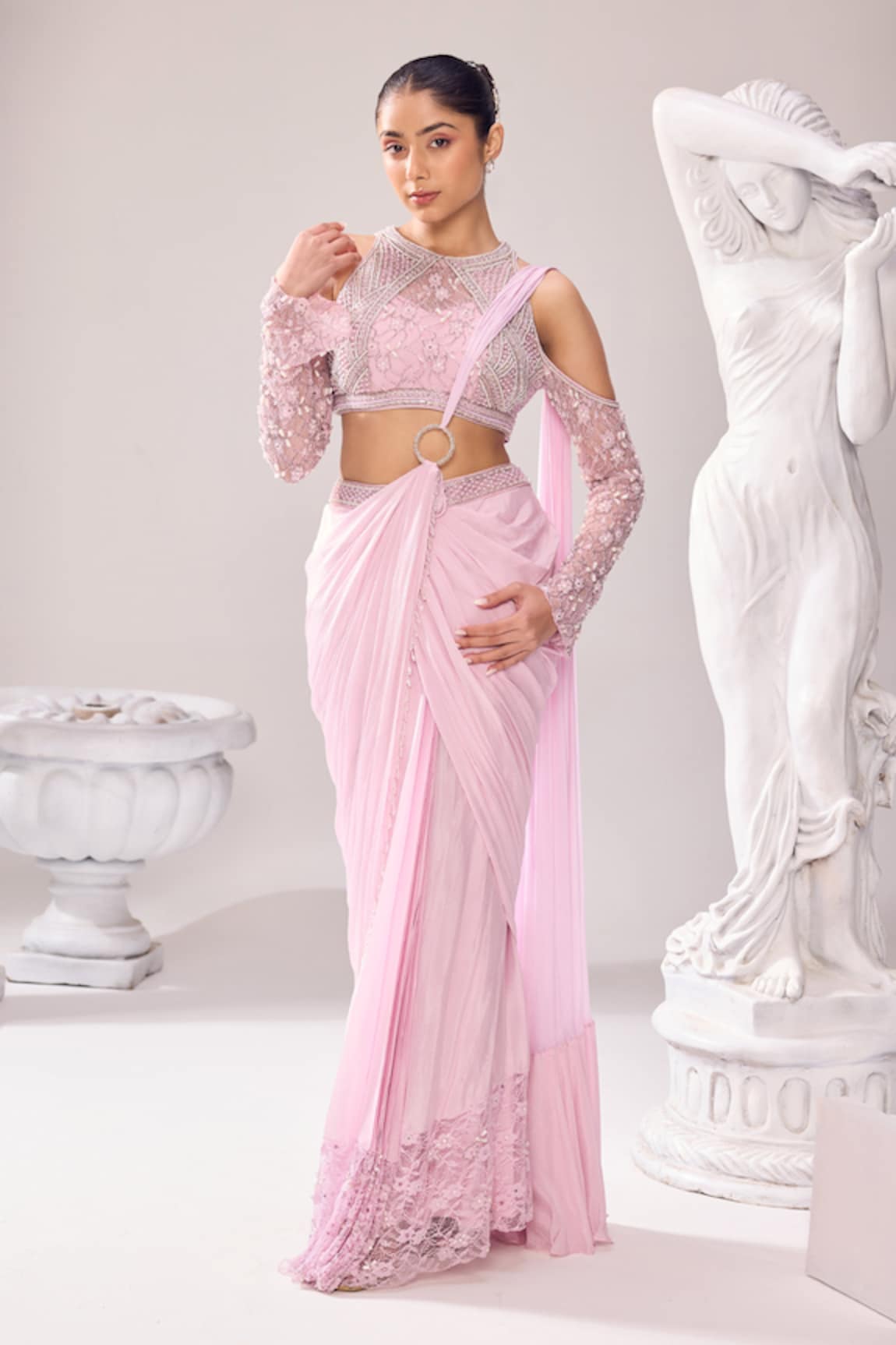 Jade By Ashima Alma Ring Pre-Draped Saree With Embellished Blouse