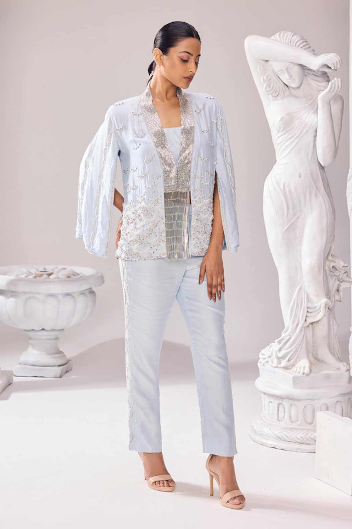 Jade By Ashima Audrey Pearl Embroidered Jacket & Pant Set