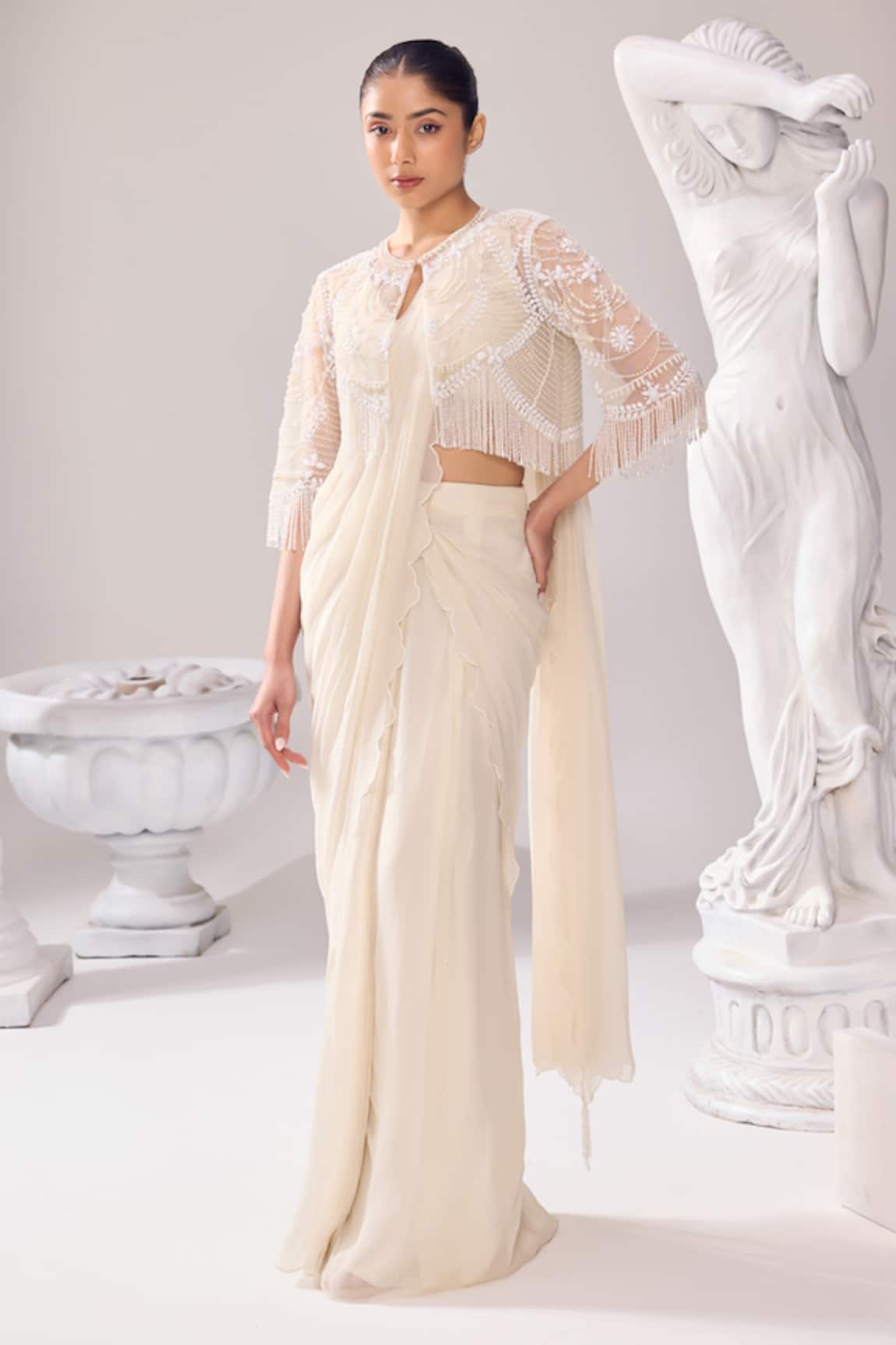 Jade By Ashima Audrey Pre-Draped Saree Set With Embroidered Jacket