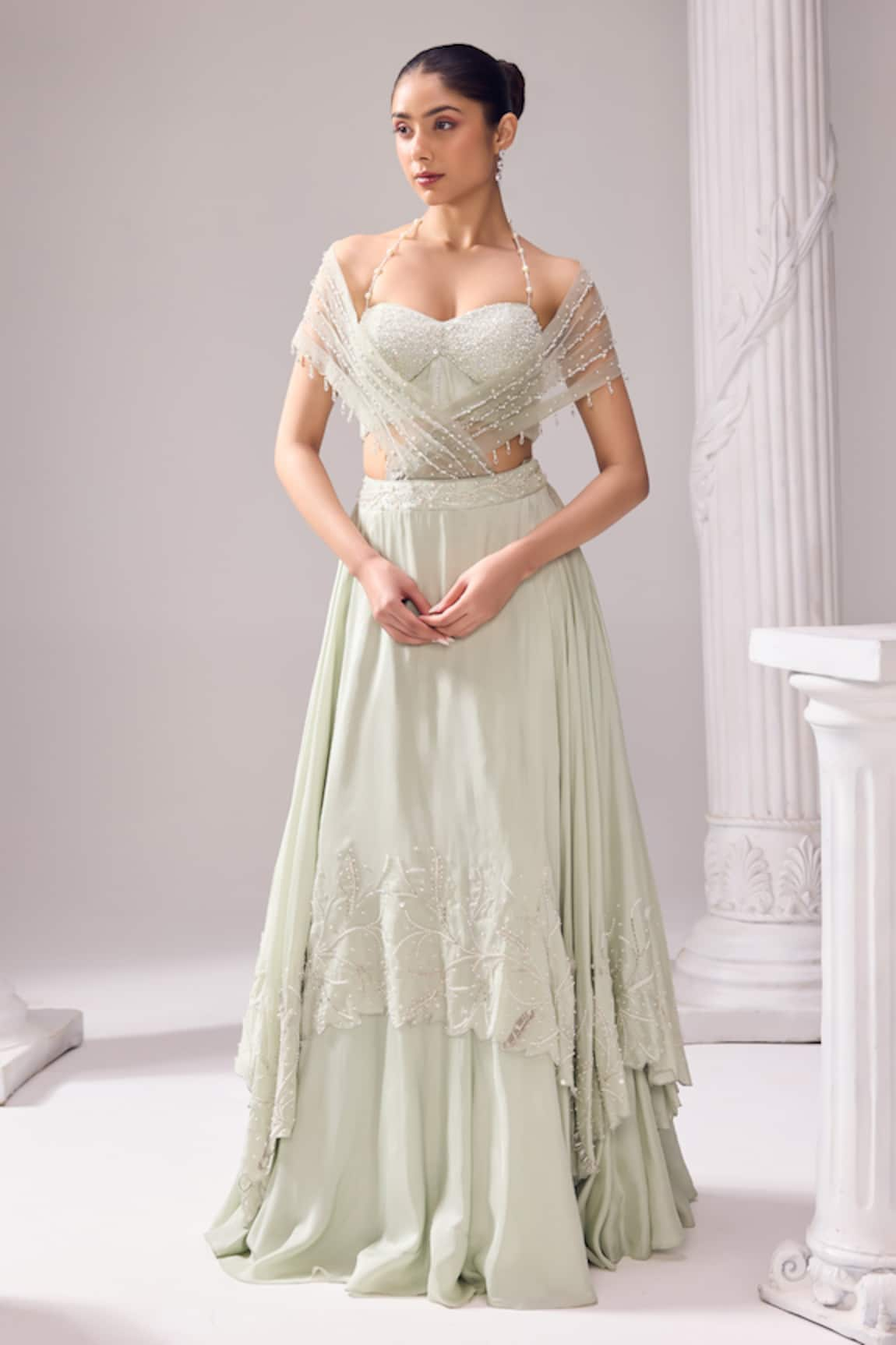 Jade By Ashima Austin Layered Embroidered Draped Lehenga Set