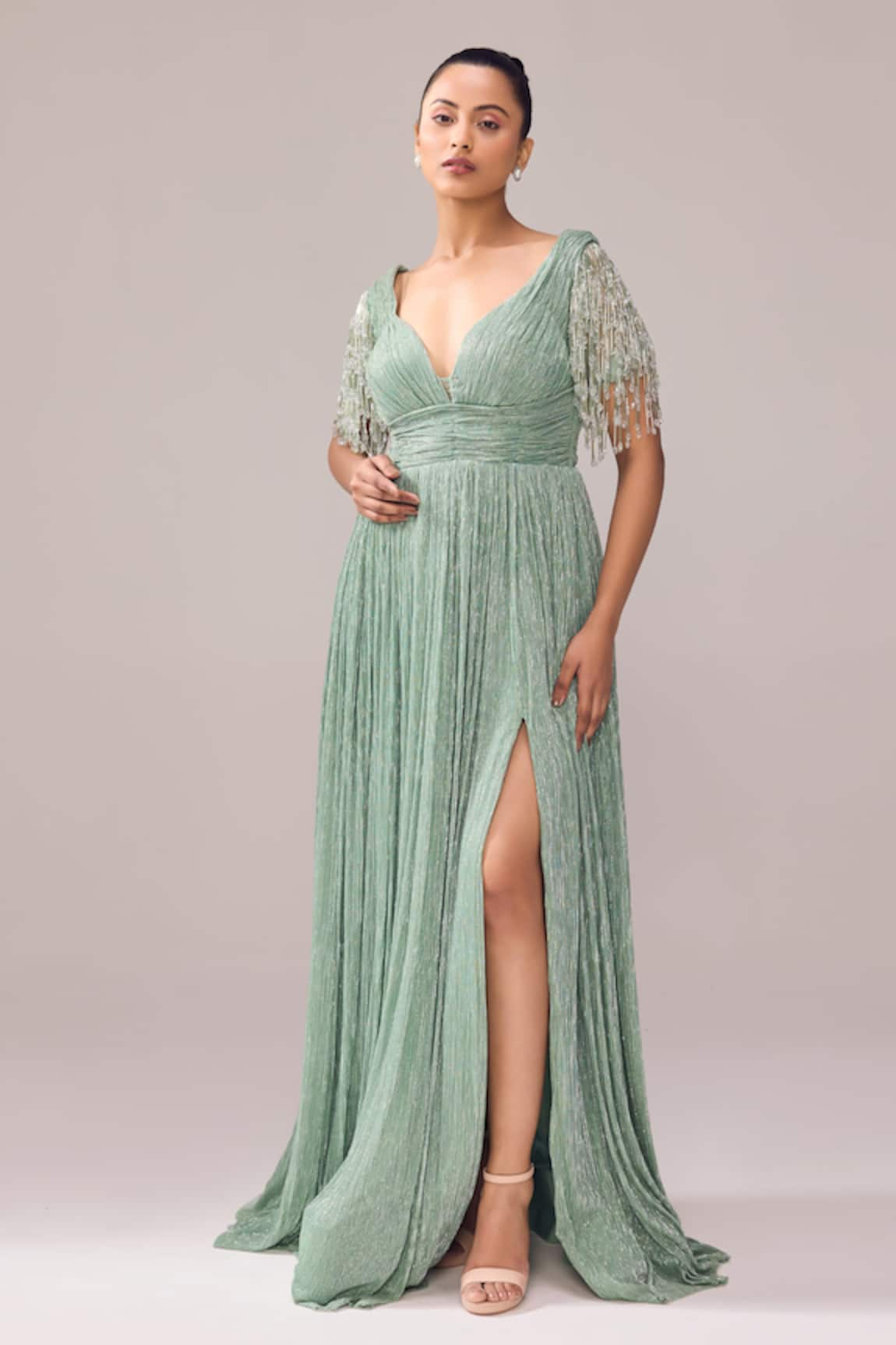 Jade By Ashima Glory Crystal Tassel Embroidered Gown