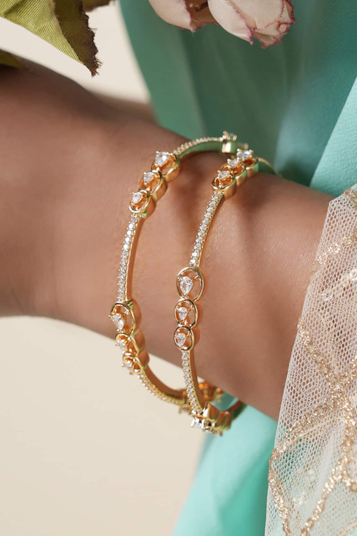 Smars Jewelry Cubic Zirconia Embellished Bangle - Set of 2