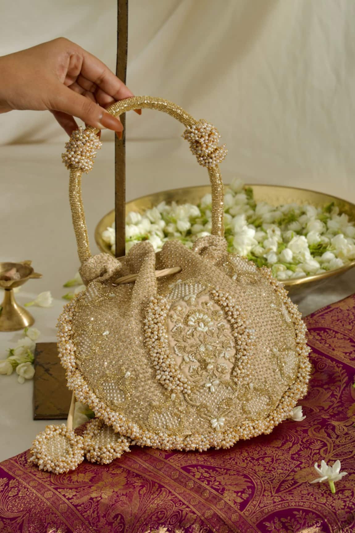 Ozel Suhani Moti Meadow Embellished Potli Bag