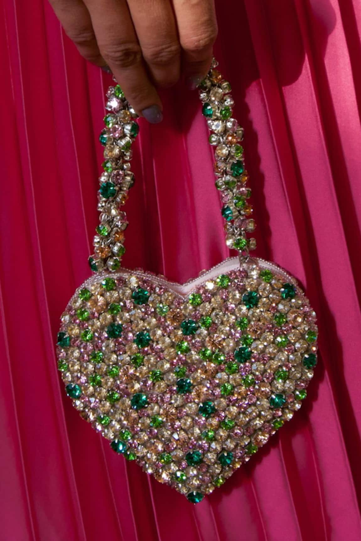 Ozel Rhinestone Studded Heart Mania Bag