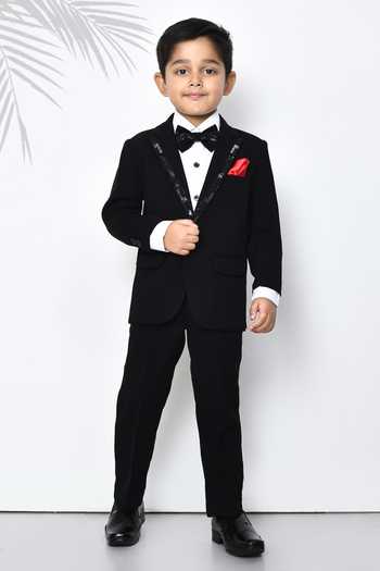 Petite Pomme Bead Embellished Lapel Tuxedo Pant Set 