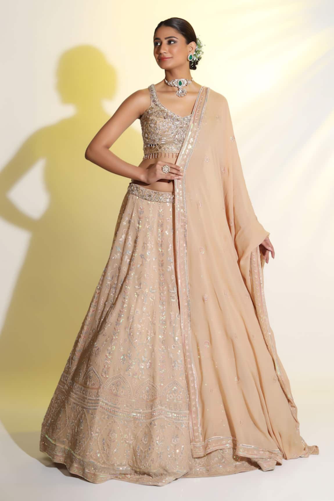 Meenagurnam Flower Embellished Blouse Lehenga Set 