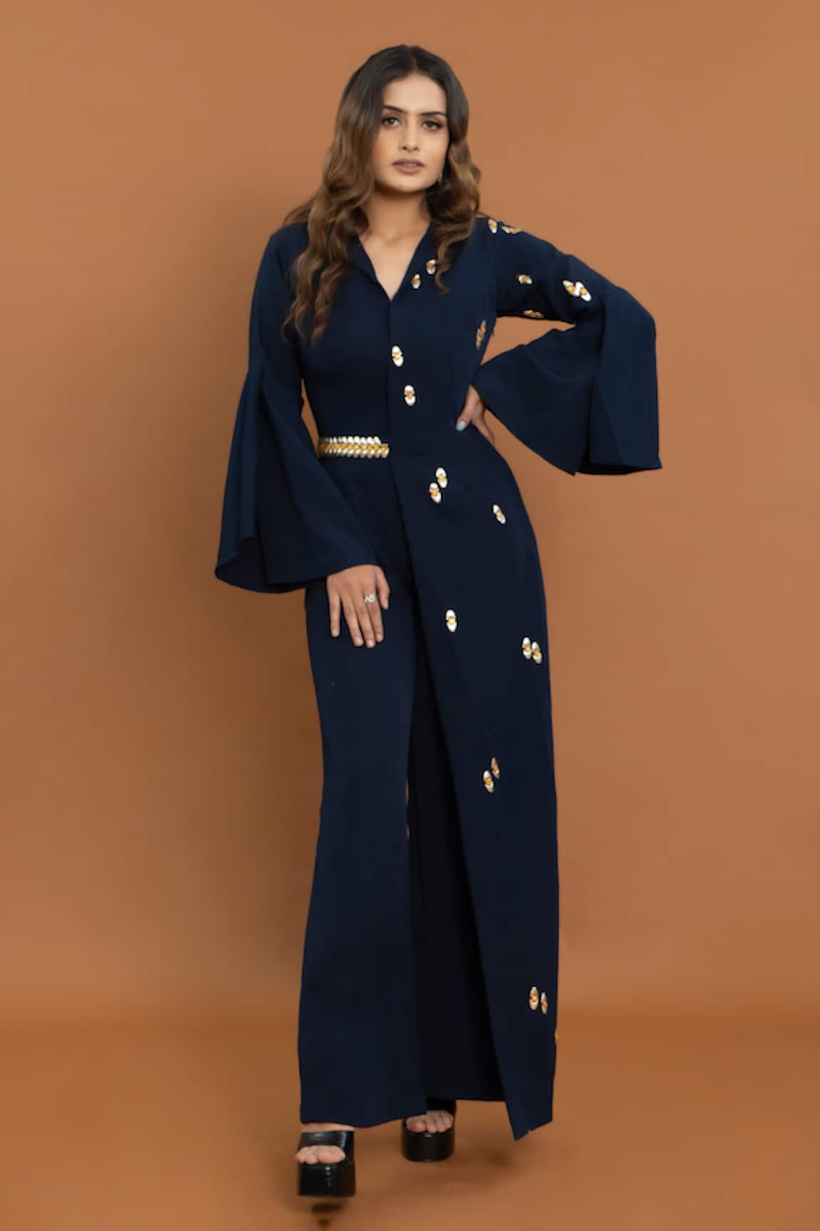 Aurouss Stone Embellished Overlap Panel Jumpsuit