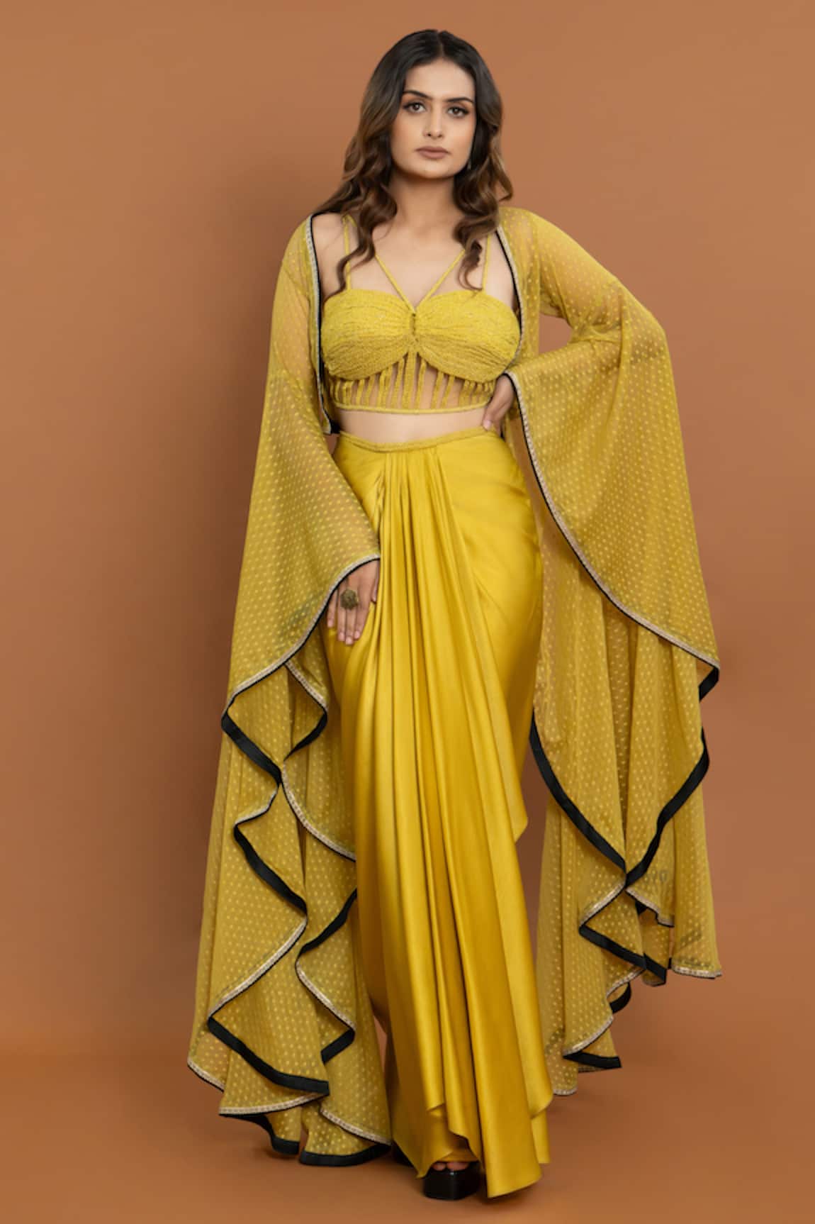 Aurouss Polka Dot Pattern Cape & Draped Skirt Set