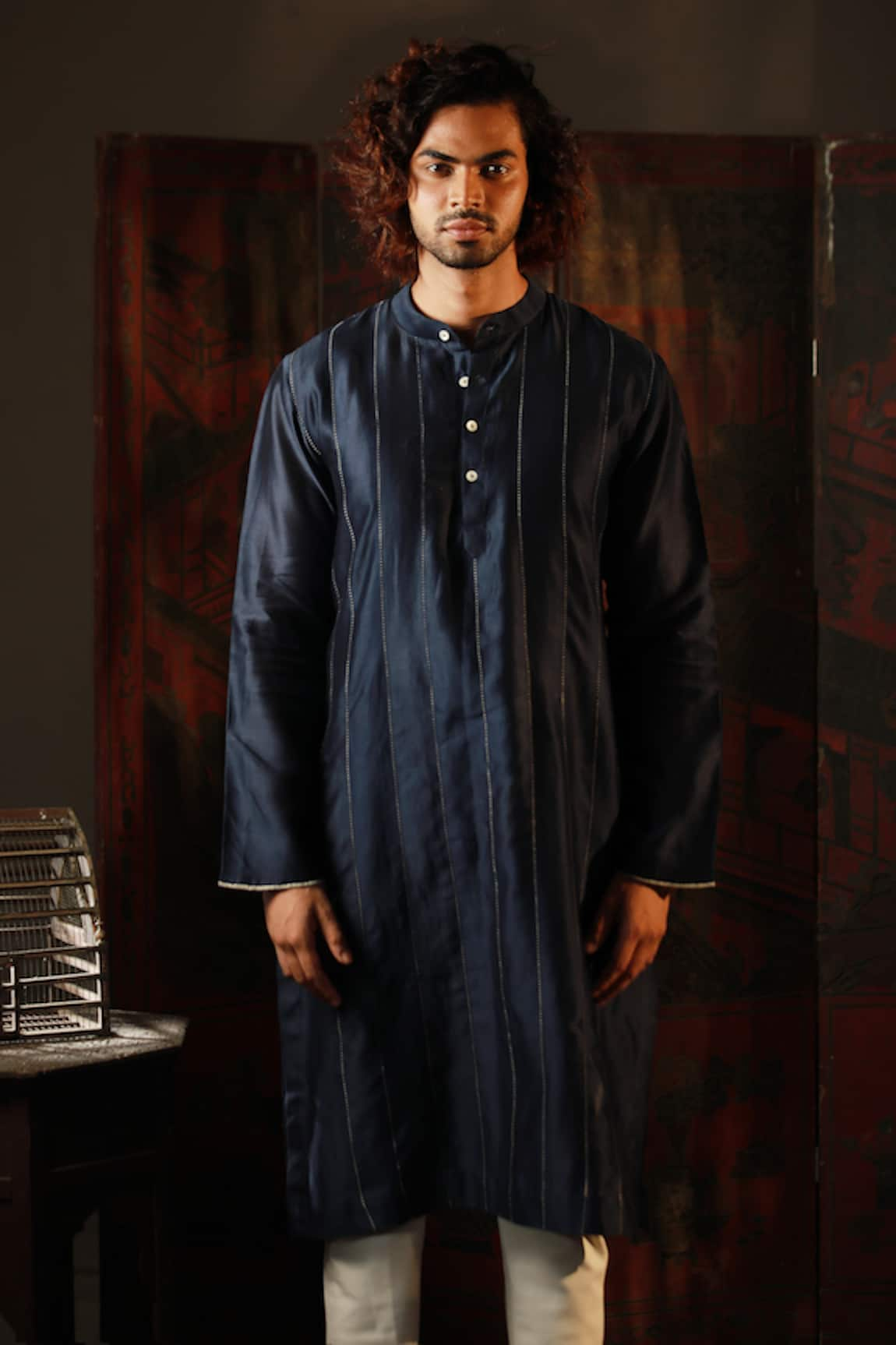 Bihart Stripe Embroidered Kurta