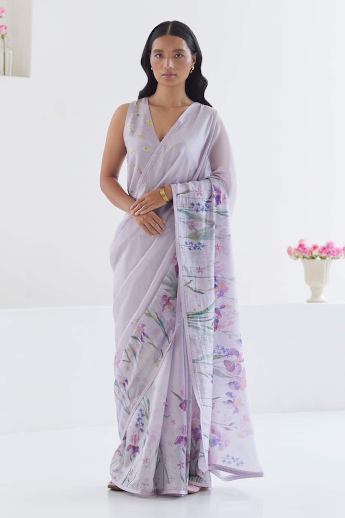 Surmaye Cherished Times Iris Flower Pattern Saree