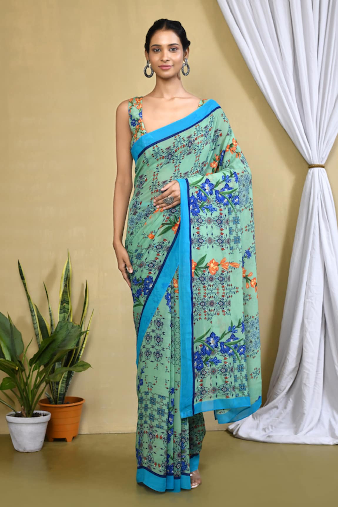 Samyukta Singhania Iznik Garden Printed Saree With Blouse