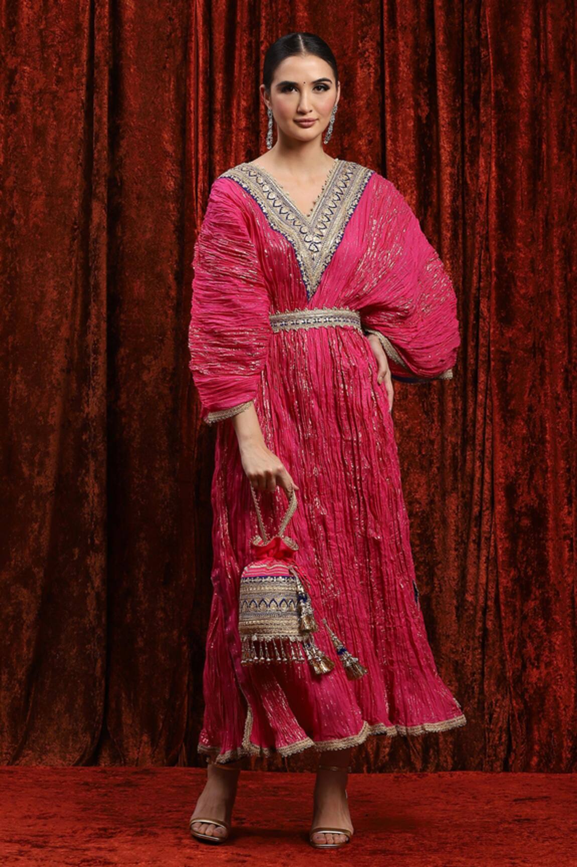 SHIKHAR SHARMA Gota Embroidered Pink Kaftan with Belt 
