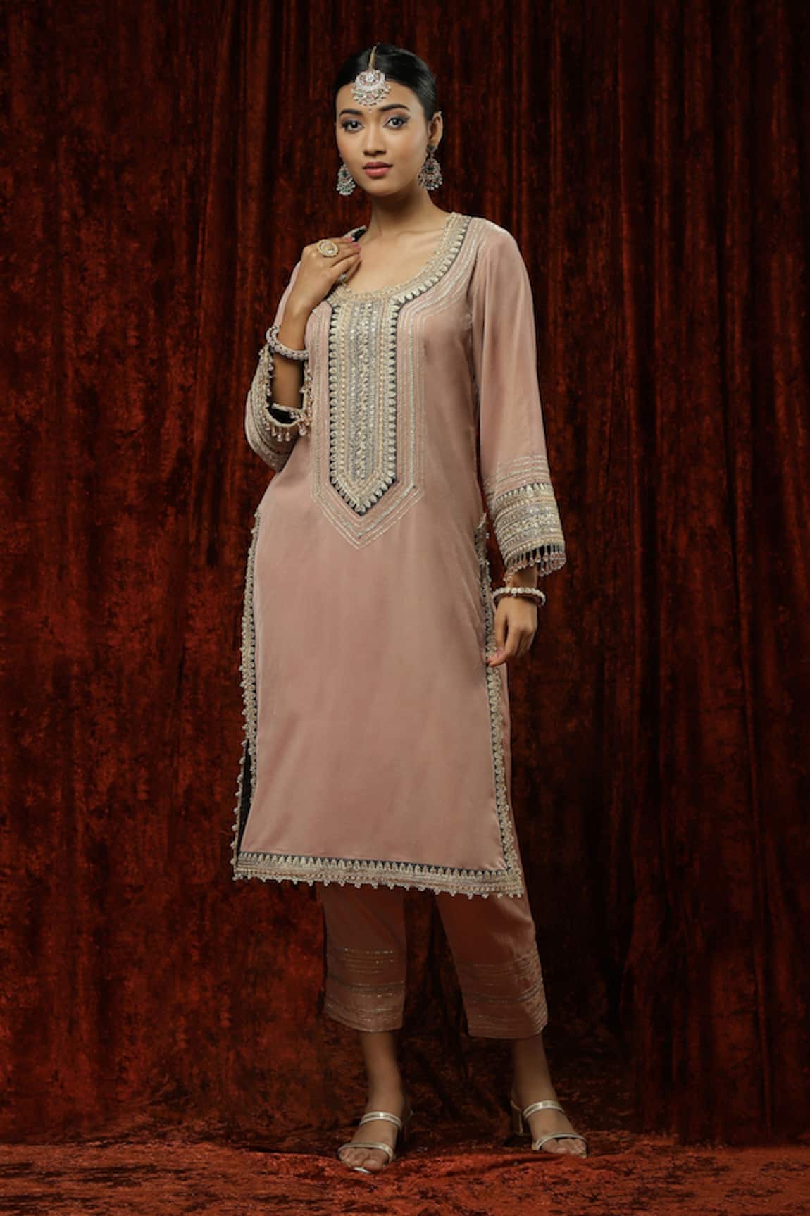 SHIKHAR SHARMA Velvet Gota Embroidered Kurta With Pant 