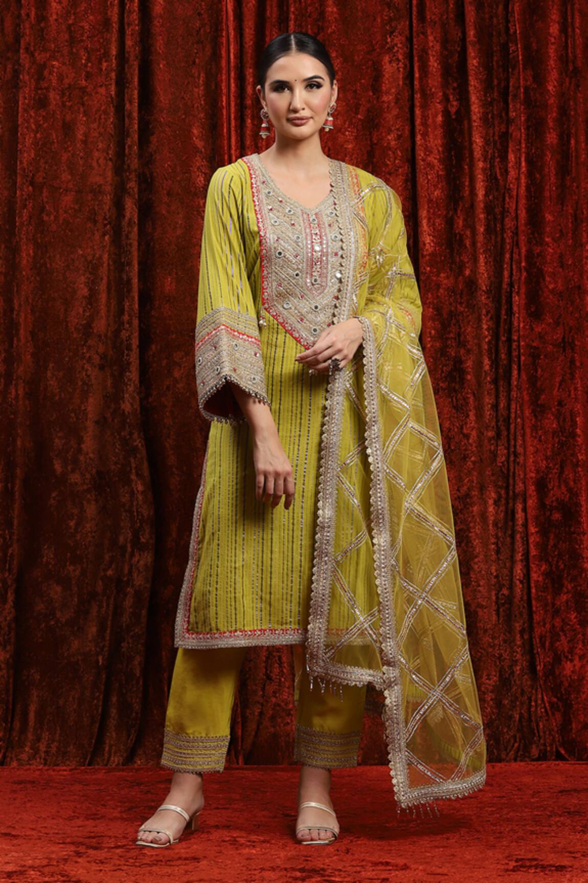 SHIKHAR SHARMA Dori Embroidered Striped Kurta Pant Set 