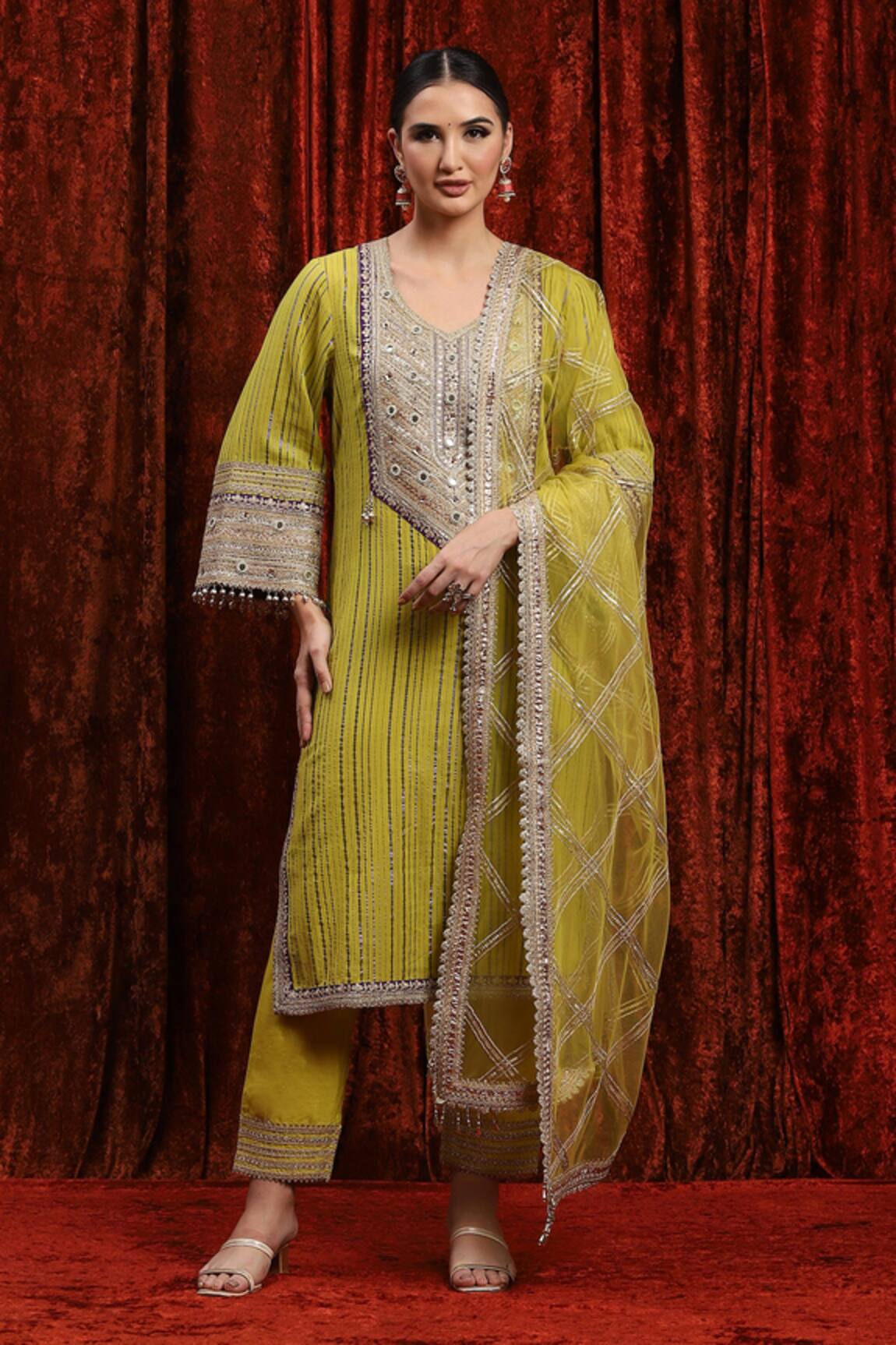 SHIKHAR SHARMA Dori Embroidered Mirrorwork Kurta Pant Set 