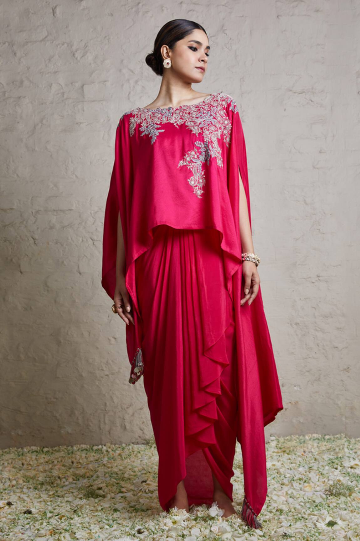 Prisho Floral Neckline Embroidered Kaftan & Dhoti Skirt Set