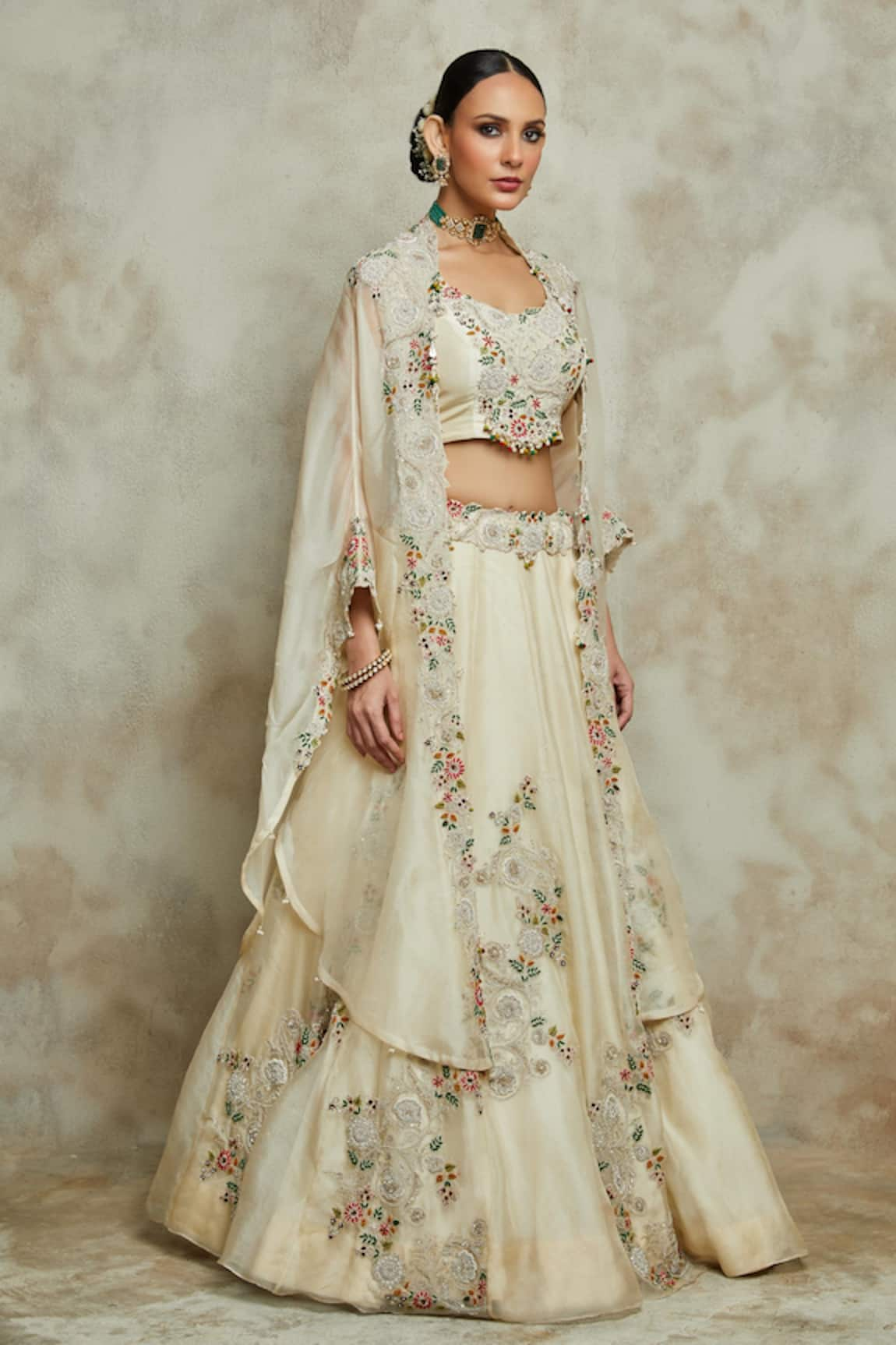 Prisho Zardozi Floral Vine Embroidered Cape Lehenga Set