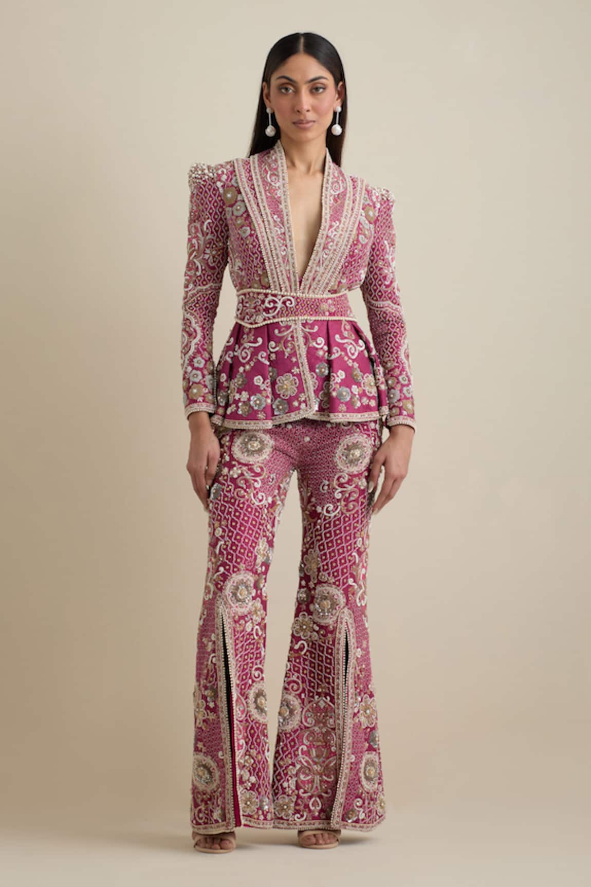 Eeksha Embroidered Peplum Jacket Pant Set