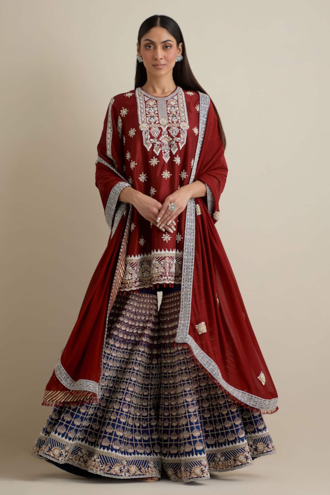 Eeksha Floral Embroidered Kurta Sharara Set