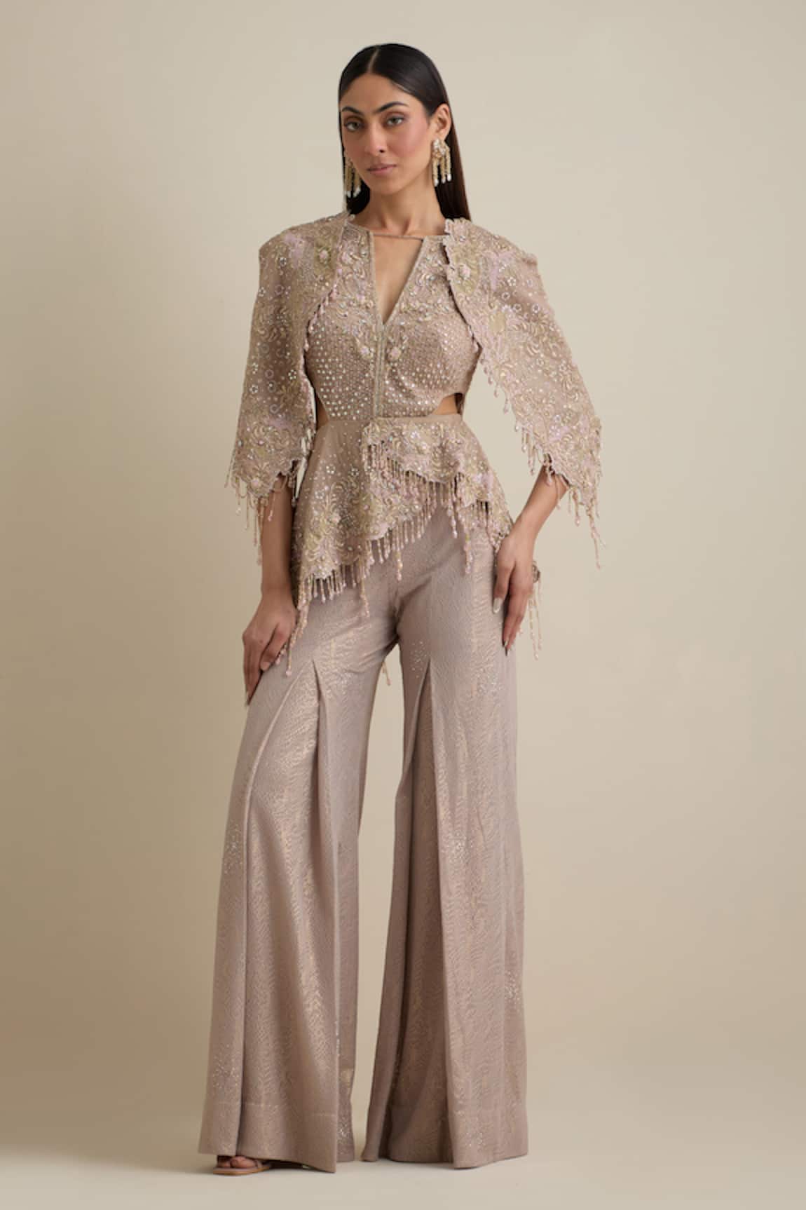 Eeksha Embroidered Draped Sleeve Jumpsuit