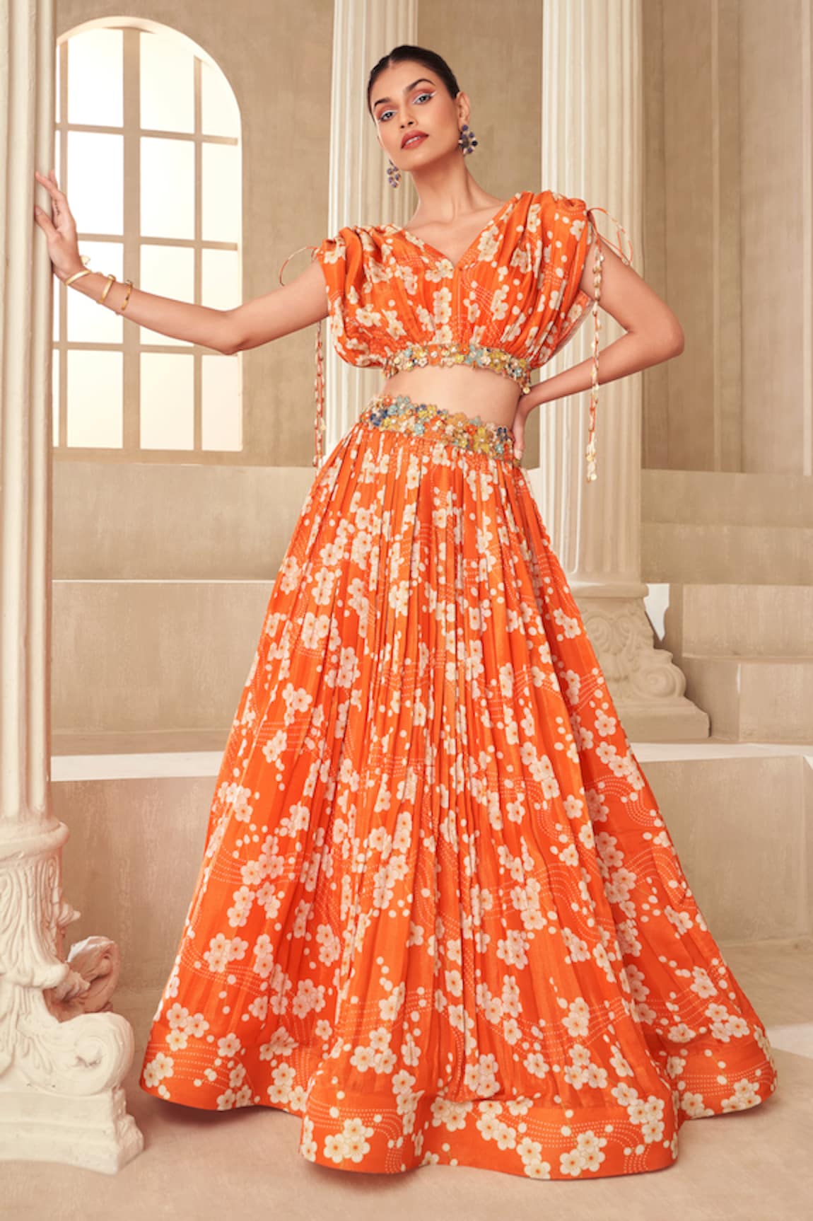 Taavare Floral Print Embroidered Lehenga Set