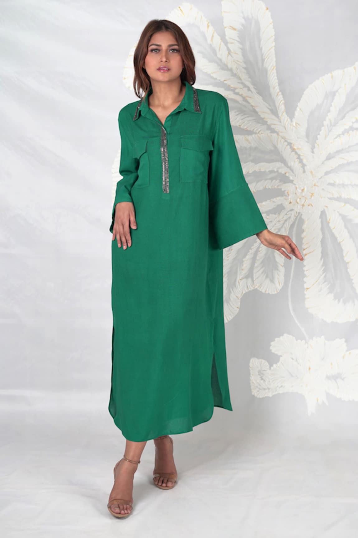 Seesa Mira Placket Embroidered Long Dress