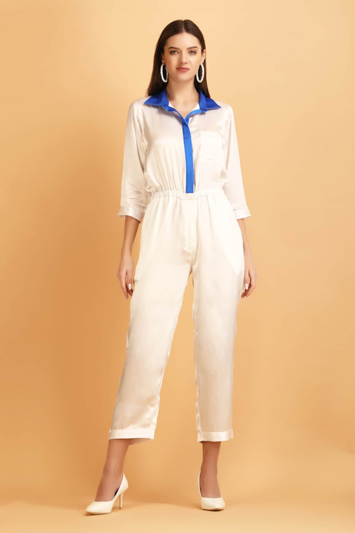 LABEL IVISH Contrast Collar & Placket Jumpsuit