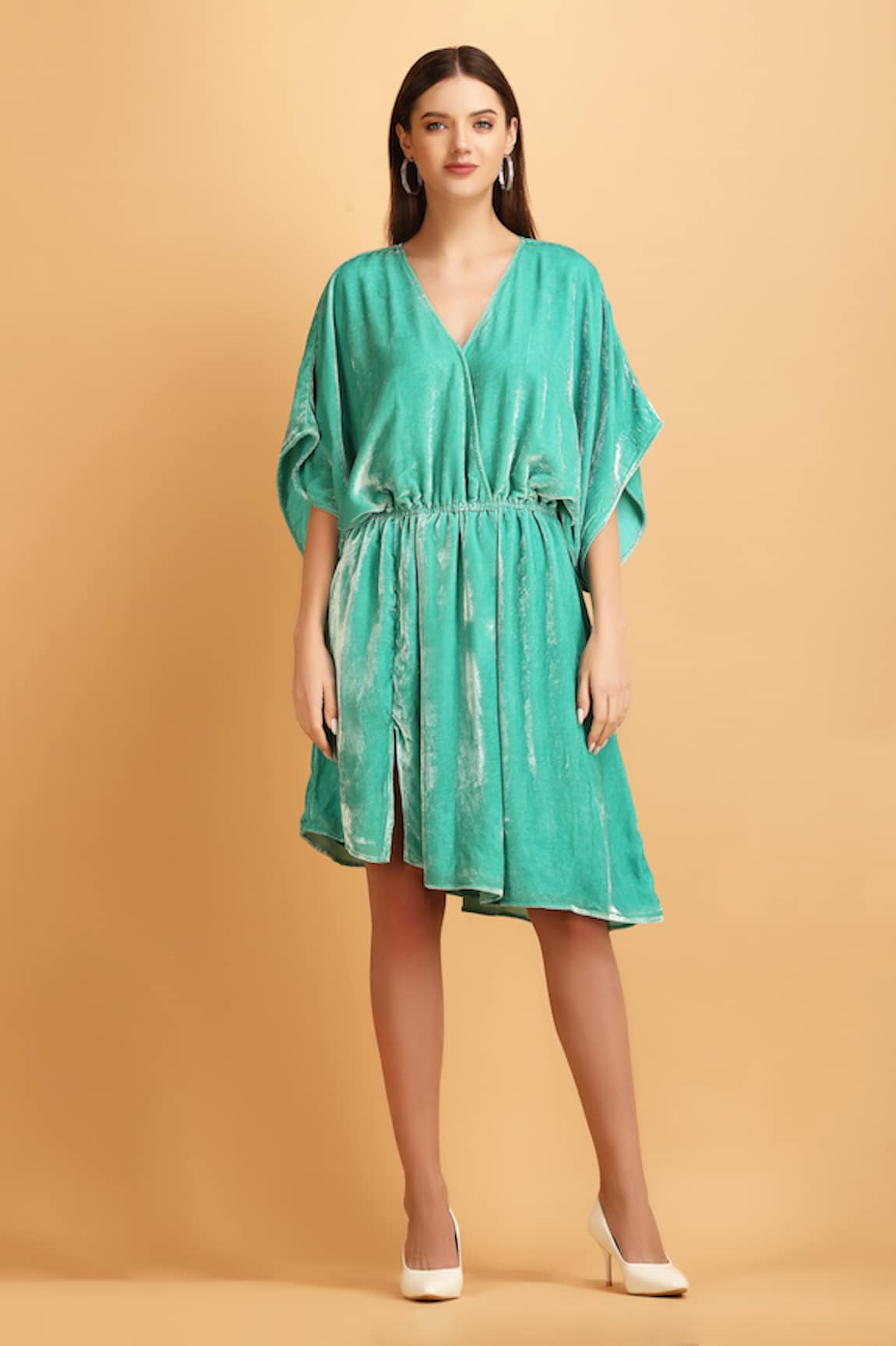 LABEL IVISH Dolman Sleeves Asymmetric Velvet Dress