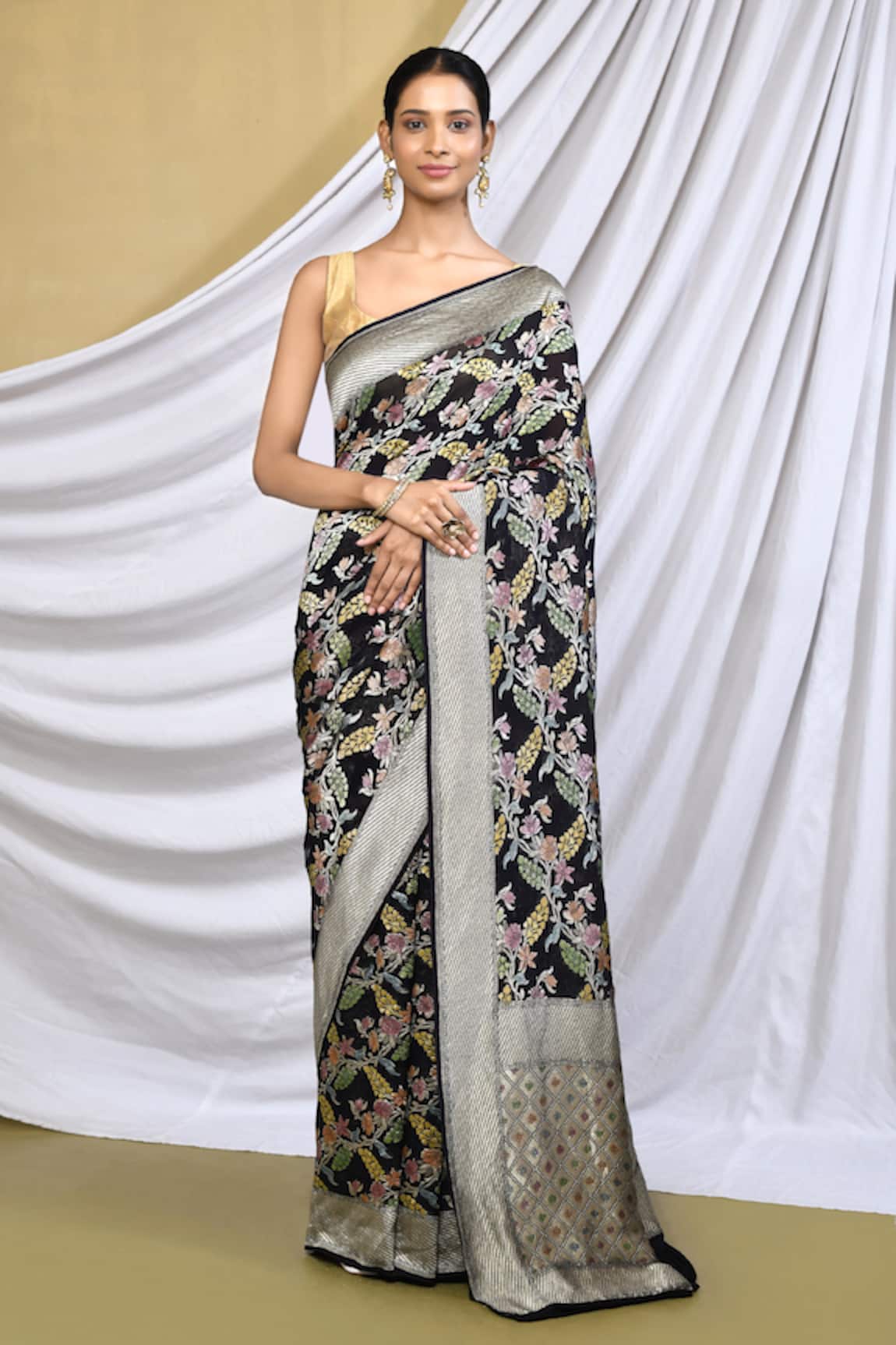 Khwaab by Sanjana Lakhani Floral Vine Pattern Woven Saree With Running Blouse