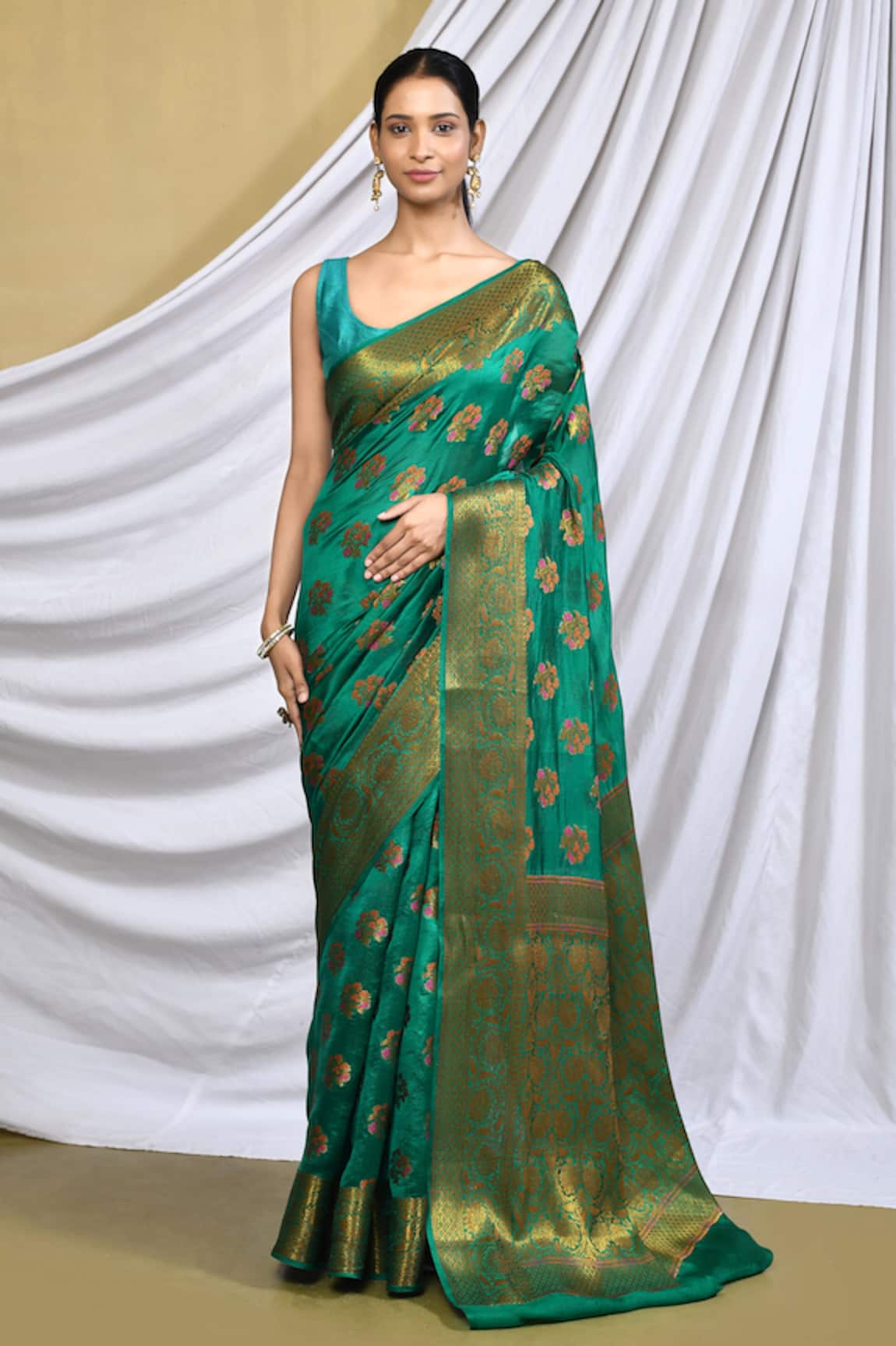 Khwaab by Sanjana Lakhani Floral Butti Woven Saree With Running Blouse