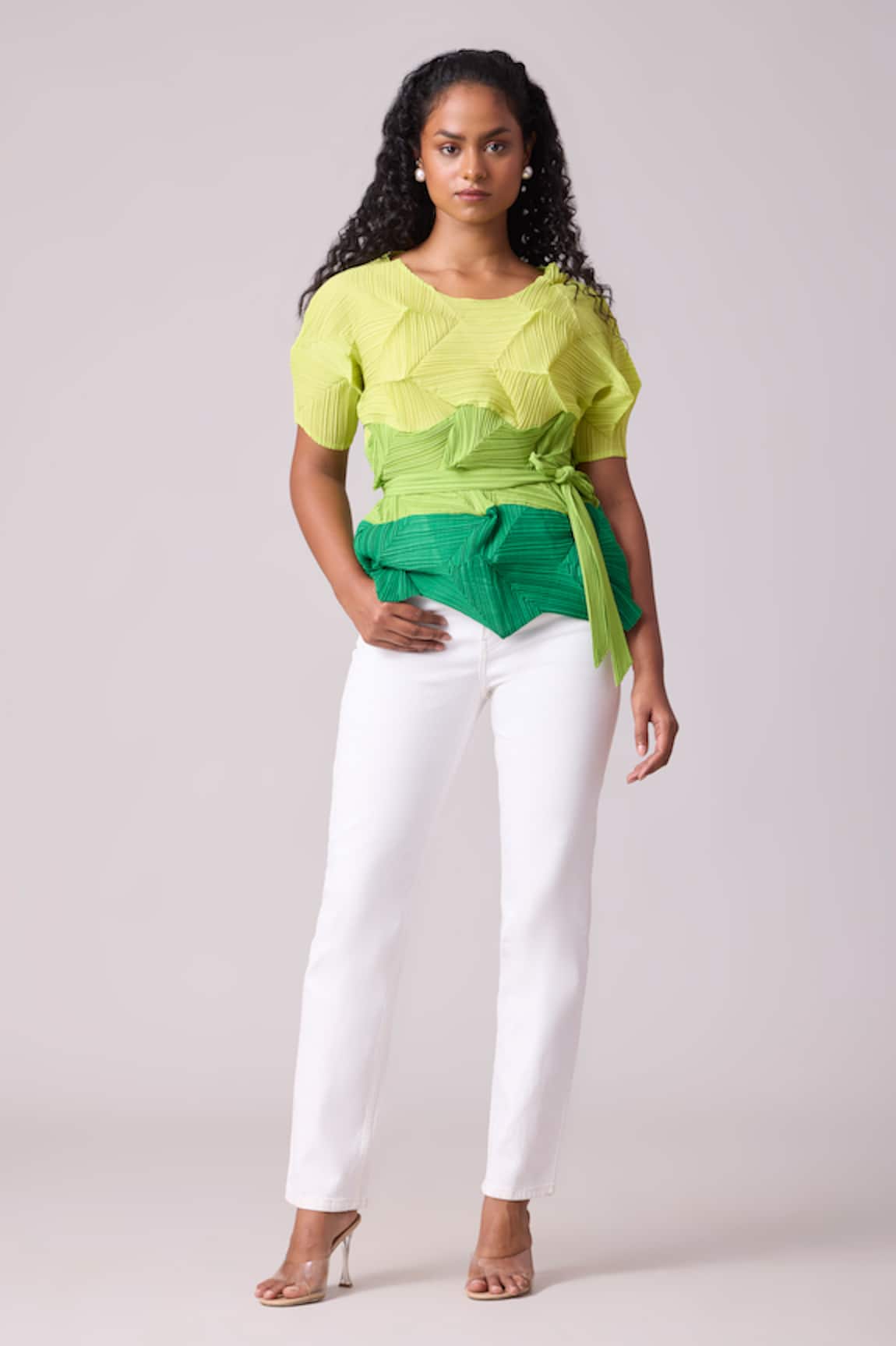 Scarlet Sage Gia Colorblock Pleated Top With Belt