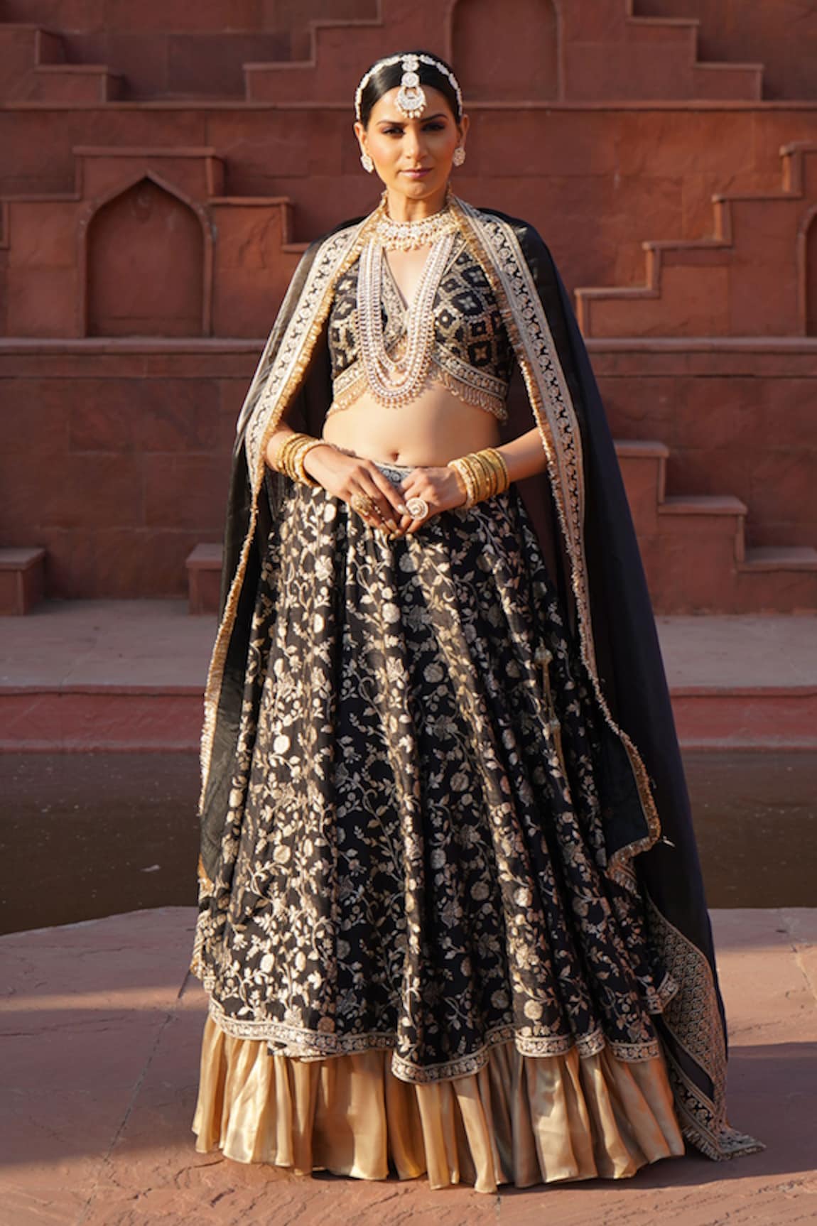 Monk & Mei Mishri Florin Jaal Brocade Layered Lehenga Set