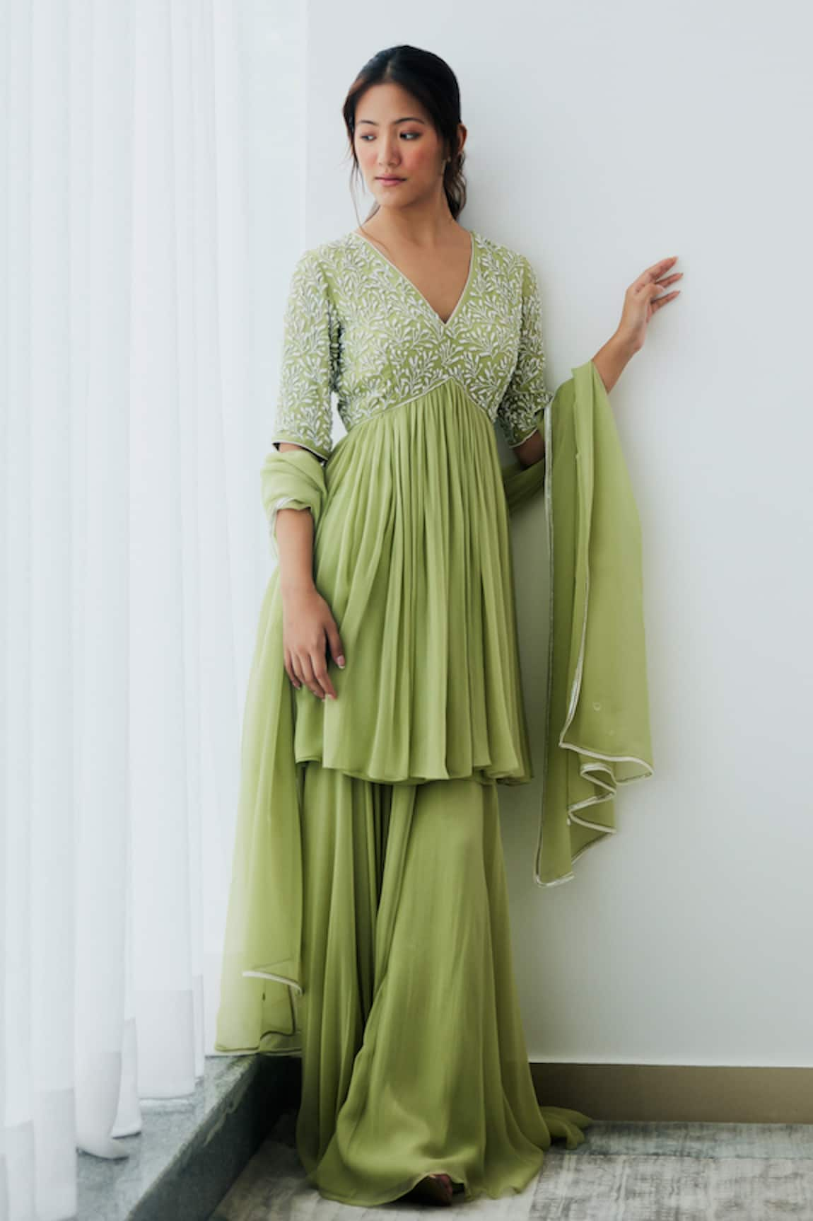 Lavanya Ahuja Yoke Beads Embroidered Kurta Sharara Set