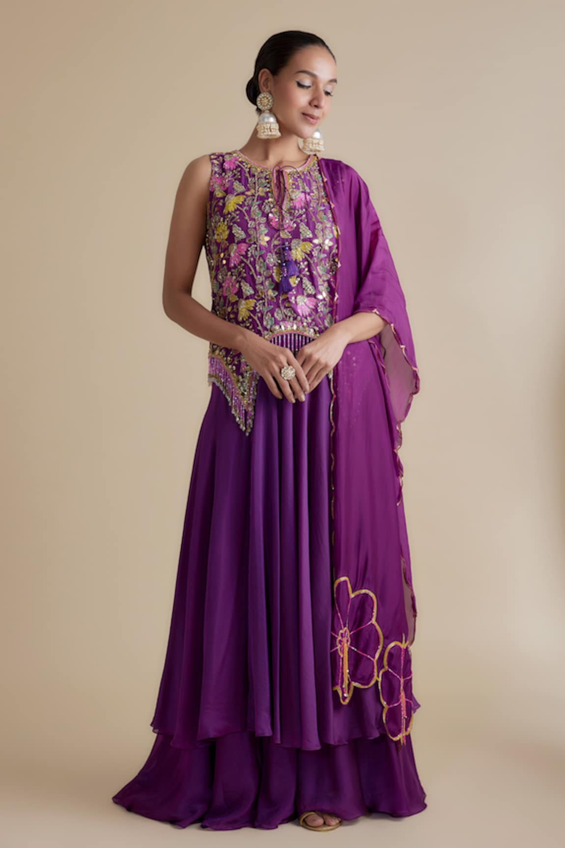 Keith Gomes Floral Embellished Kurta Palazzo Set