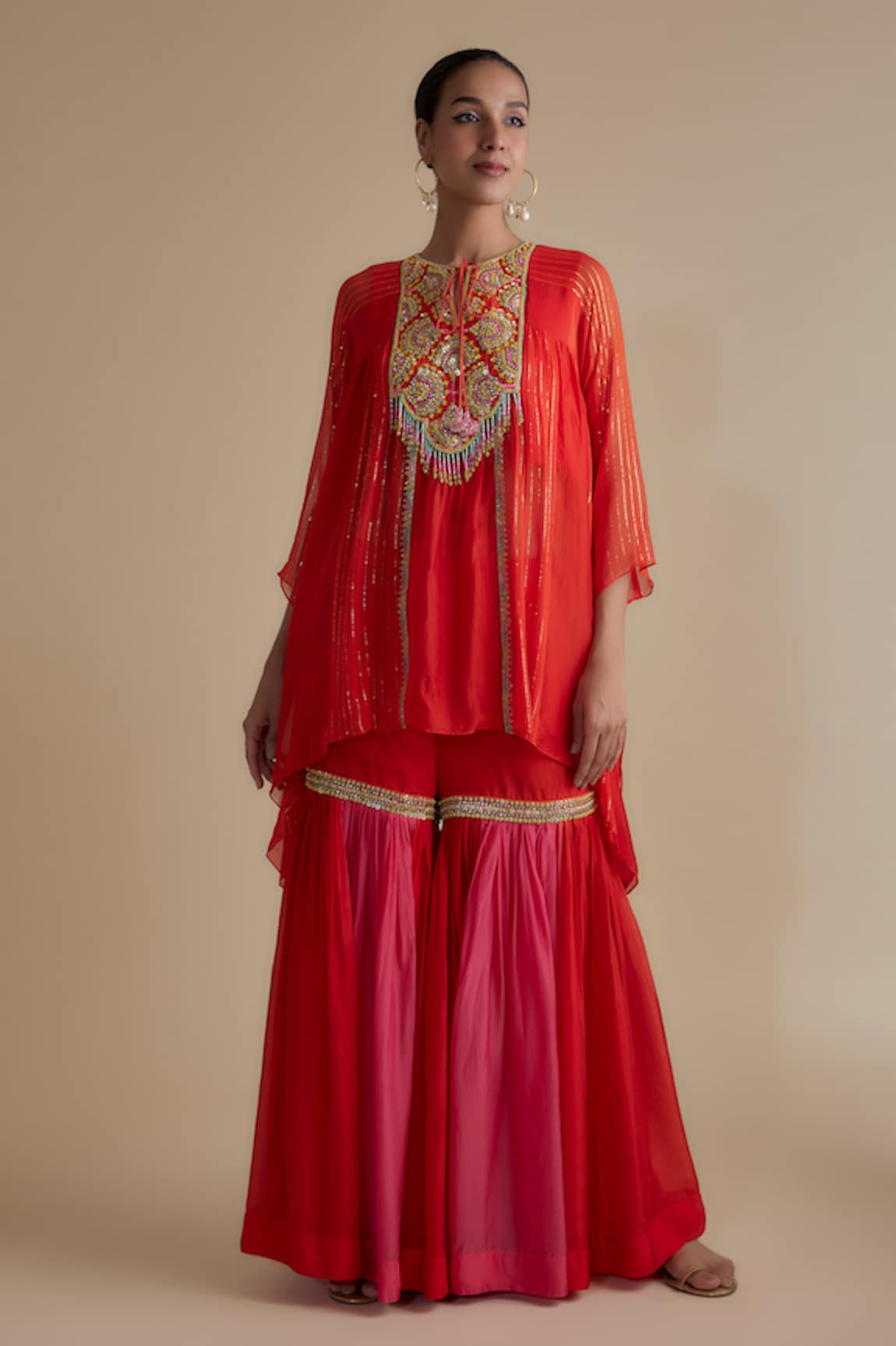 Keith Gomes Yoke Embroidered Kurta & Gharara Set