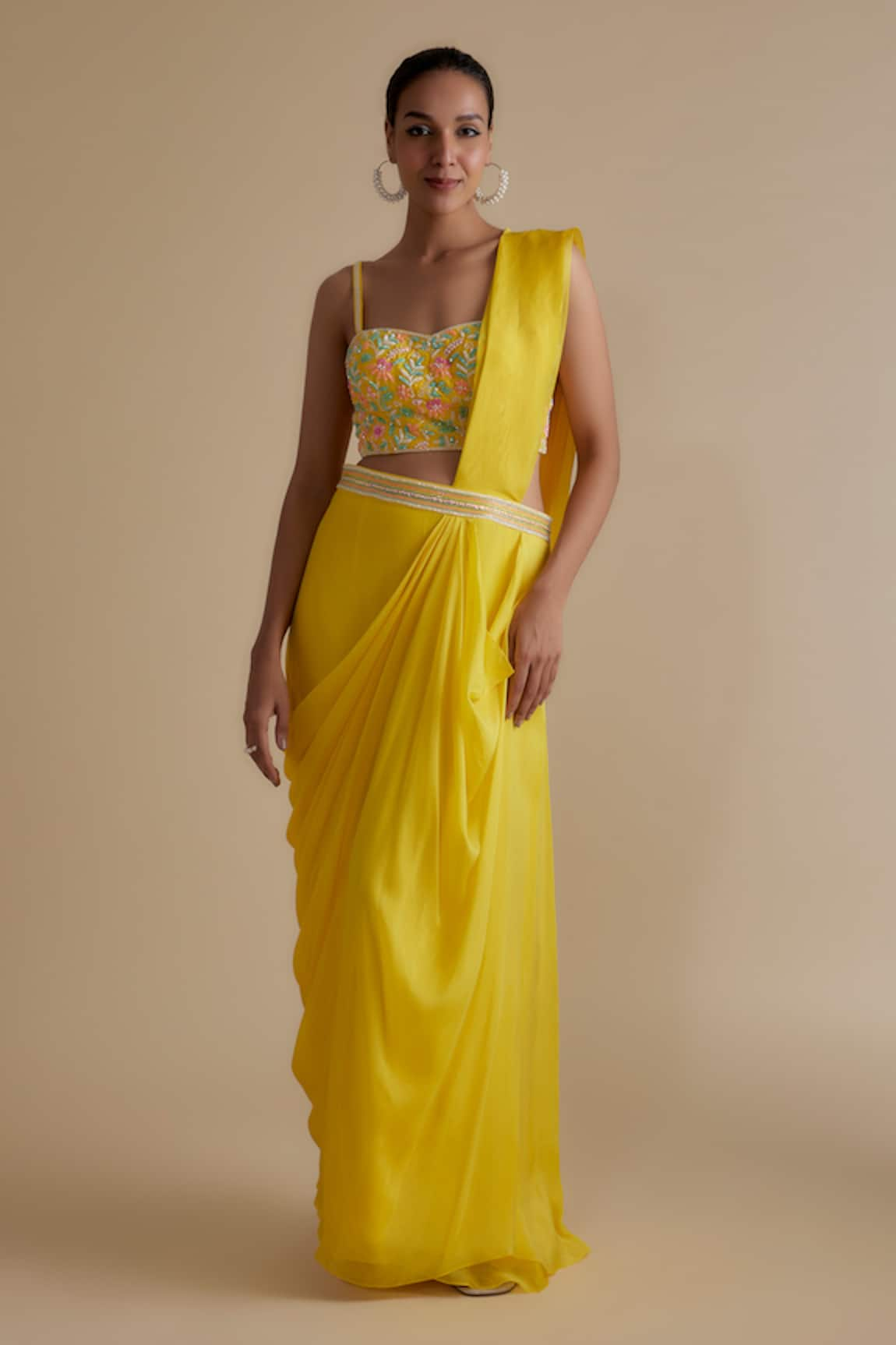 Keith Gomes Waistband Embellished Pre-Draped Saree With Blouse