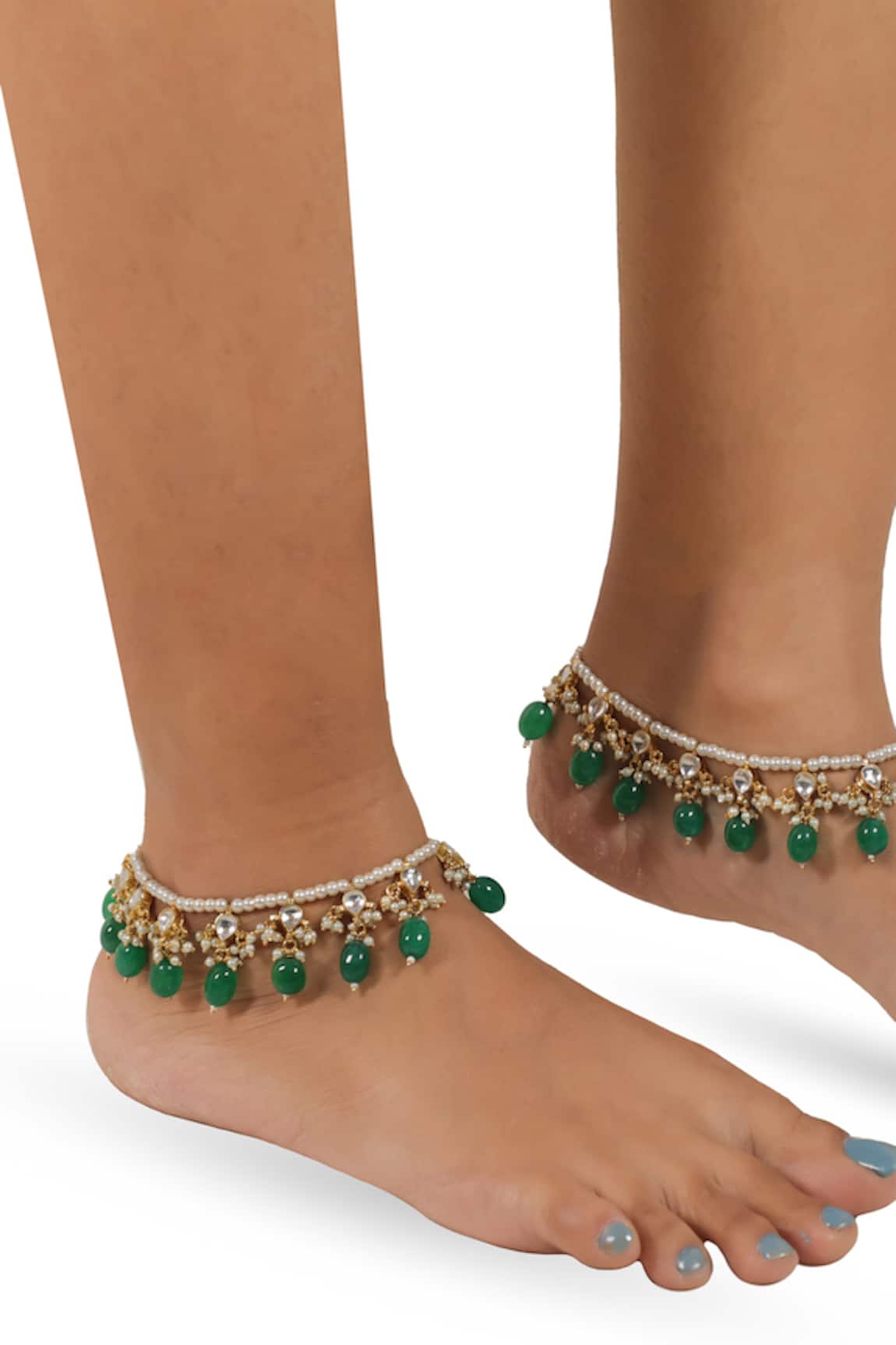Riana Jewellery Pearl & Stone Drop Pair Of Payals 