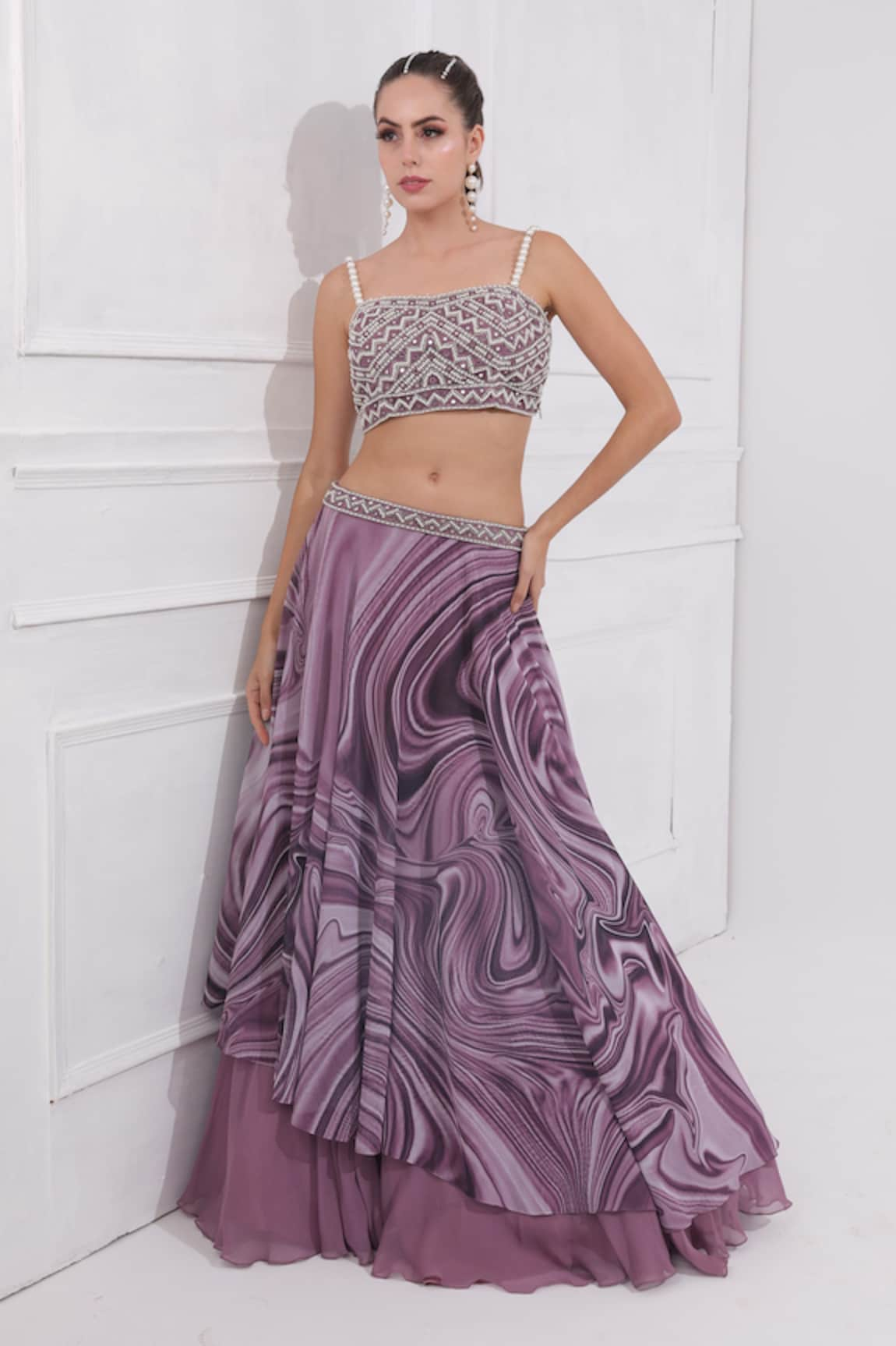 OMAL SINDWANI Marble Print Lehenga With Blouse