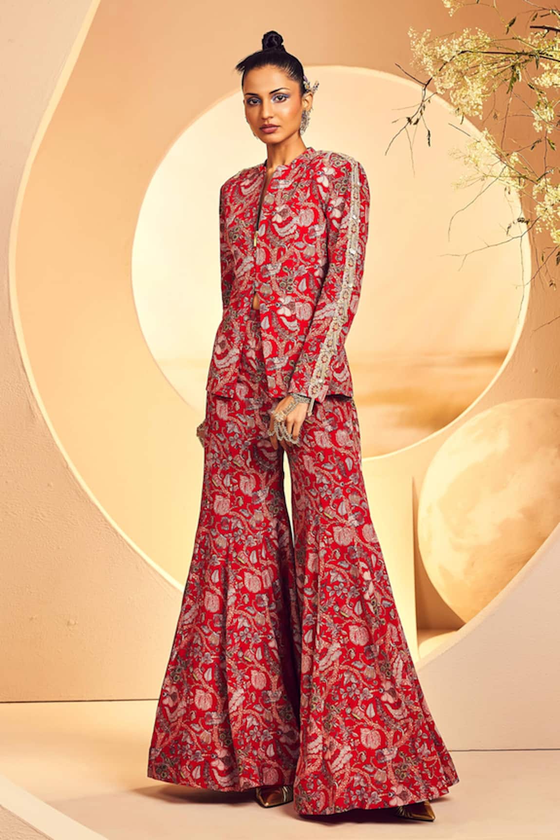 Aneesh Agarwaal Floral Print Jacket & Sharara Set
