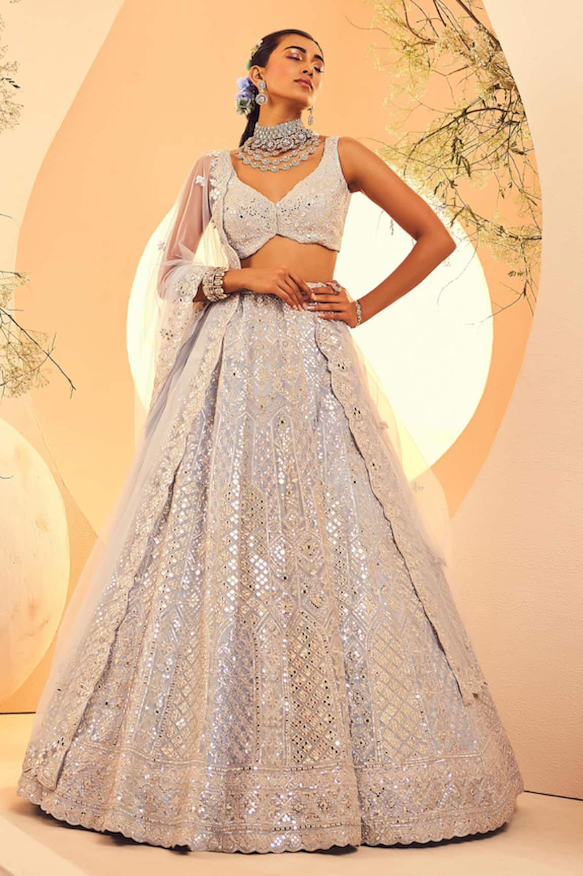 Aneesh Agarwaal Persian Mirror & Foil Embroidered Bridal Lehenga Set