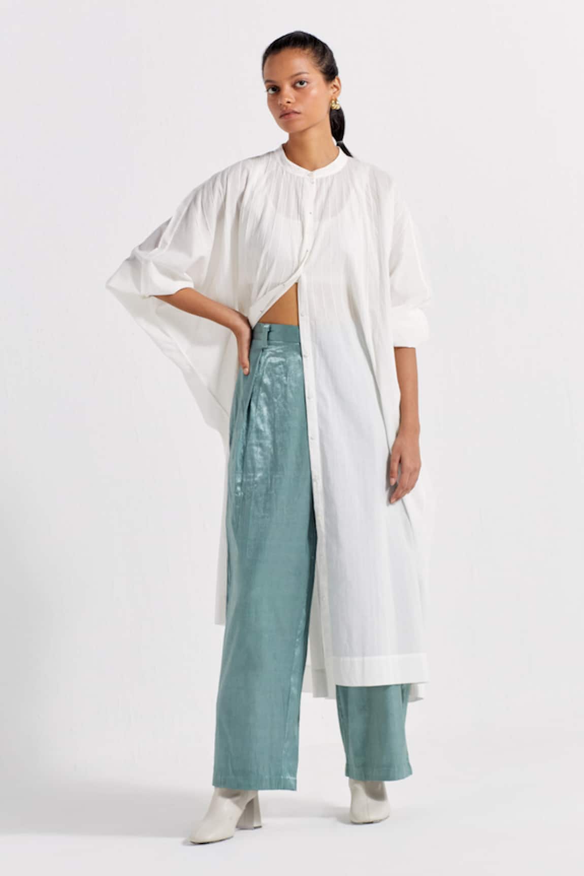 Three High Waist Pleated Flared Pant 