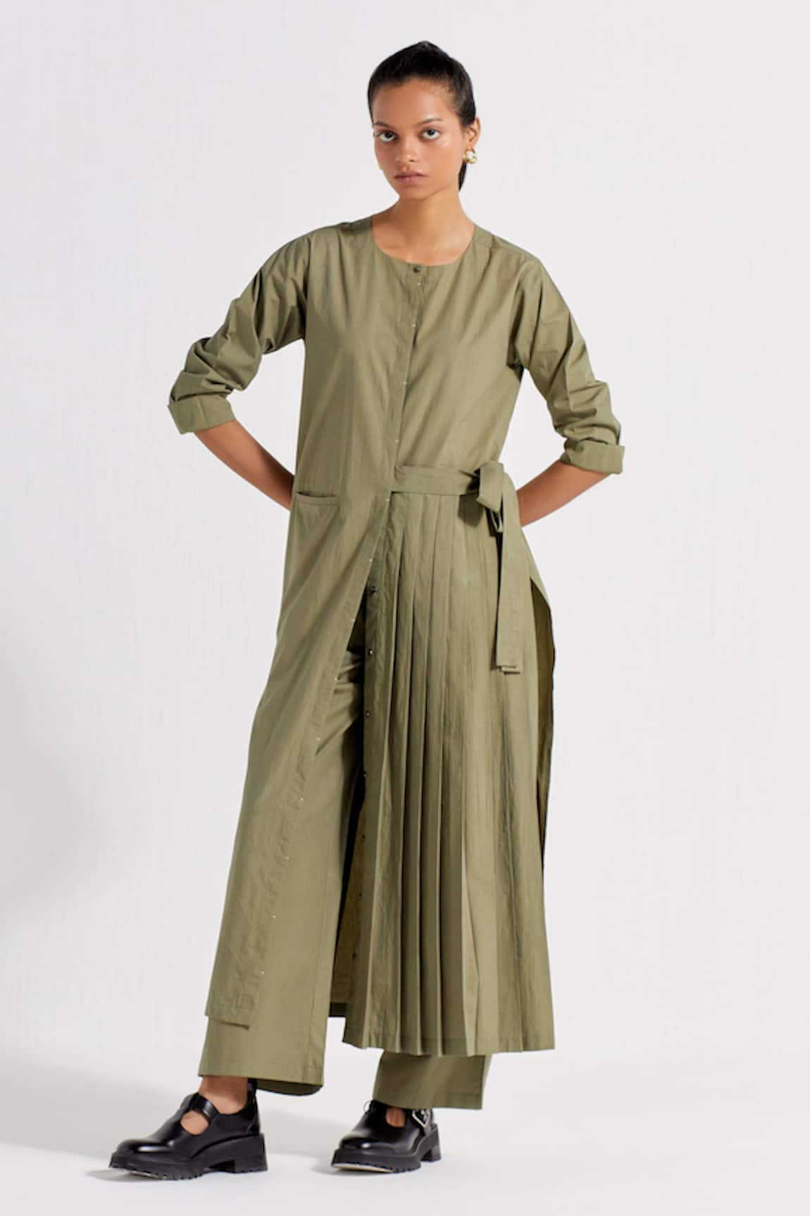 THREE Front Pleated Jacket & Pant Co-ord Set